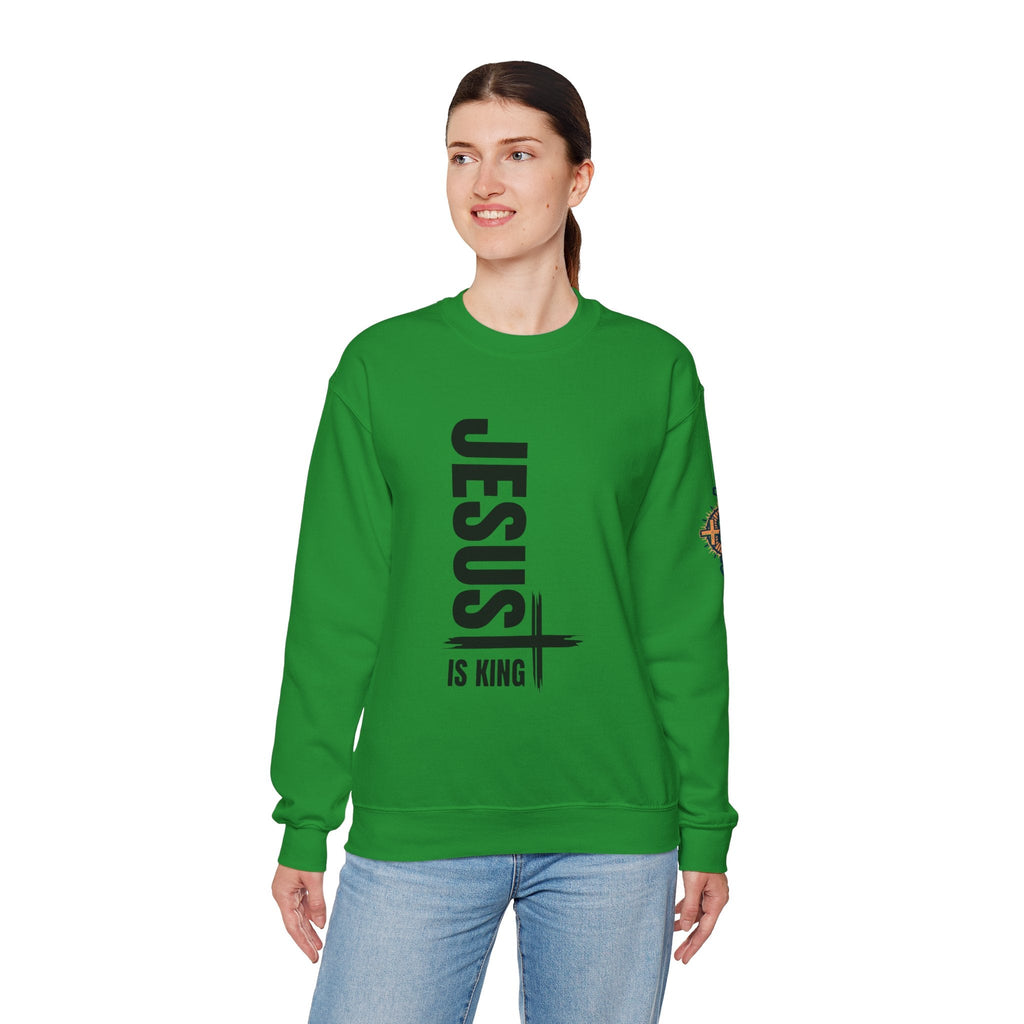 Jesus Is King Sweatshirt | Modern Typographic Cross Christian Sweatshirt Printify
