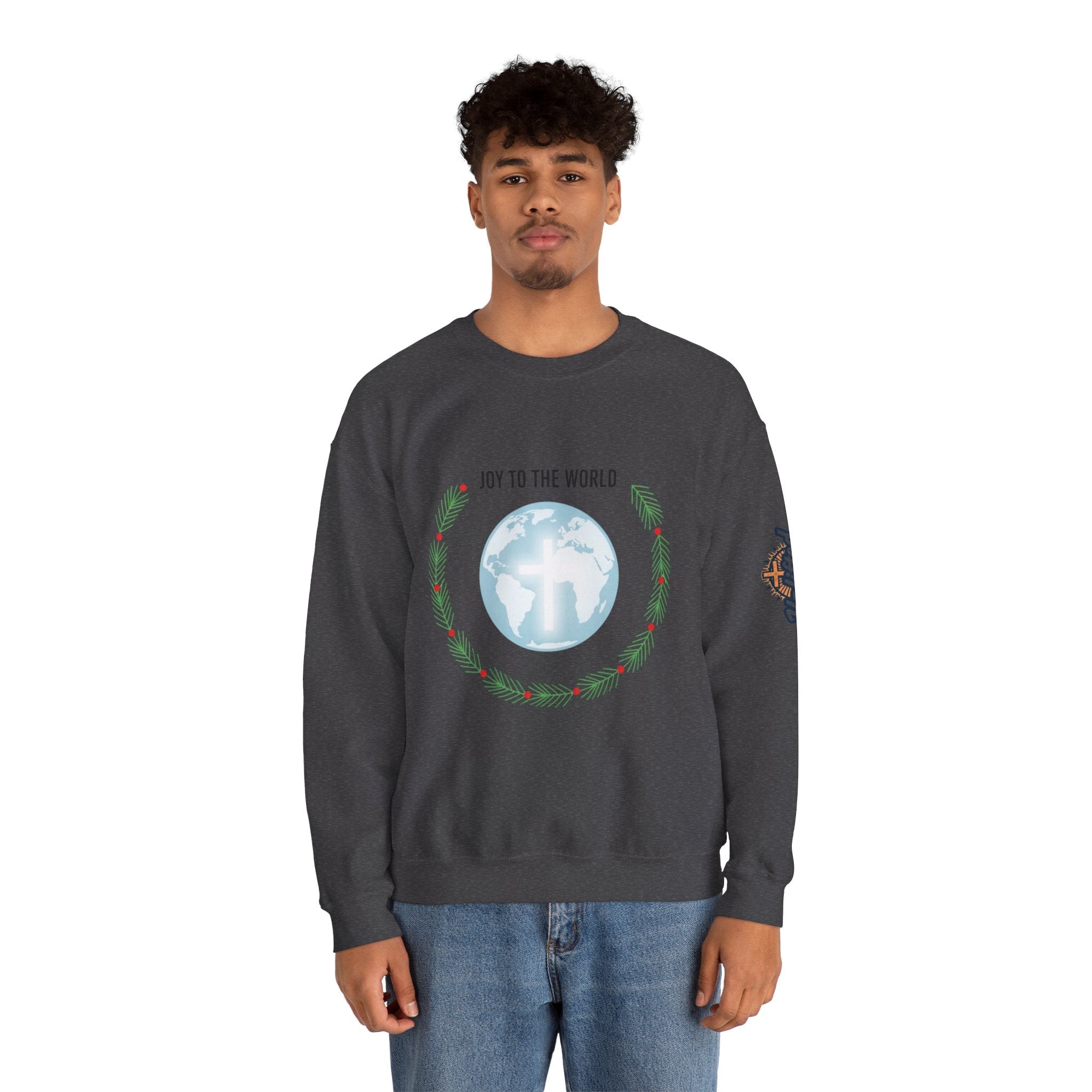 Joy to the World Sweatshirt – Wreath Earth Nativity Christian Christmas Sweatshirt for Isaiah 9:6 Holiday Faith & Festive Joy Printify