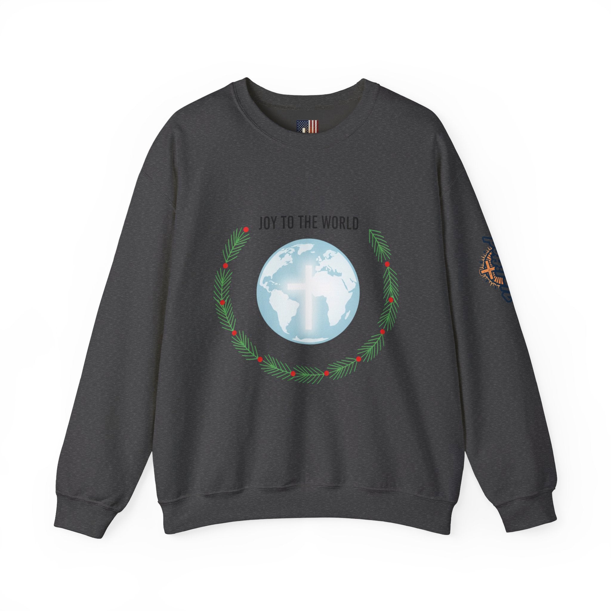 Joy to the World Sweatshirt – Wreath Earth Nativity Christian Christmas Sweatshirt for Isaiah 9:6 Holiday Faith & Festive Joy Printify