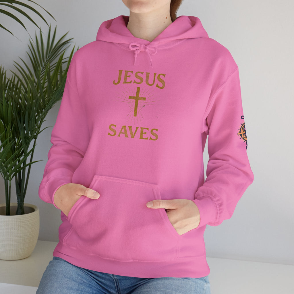 Jesus Saves Hoodie – Radiant Cross & Rays of Light Christian Sweatshirt for Eternal Hope & Faith Printify