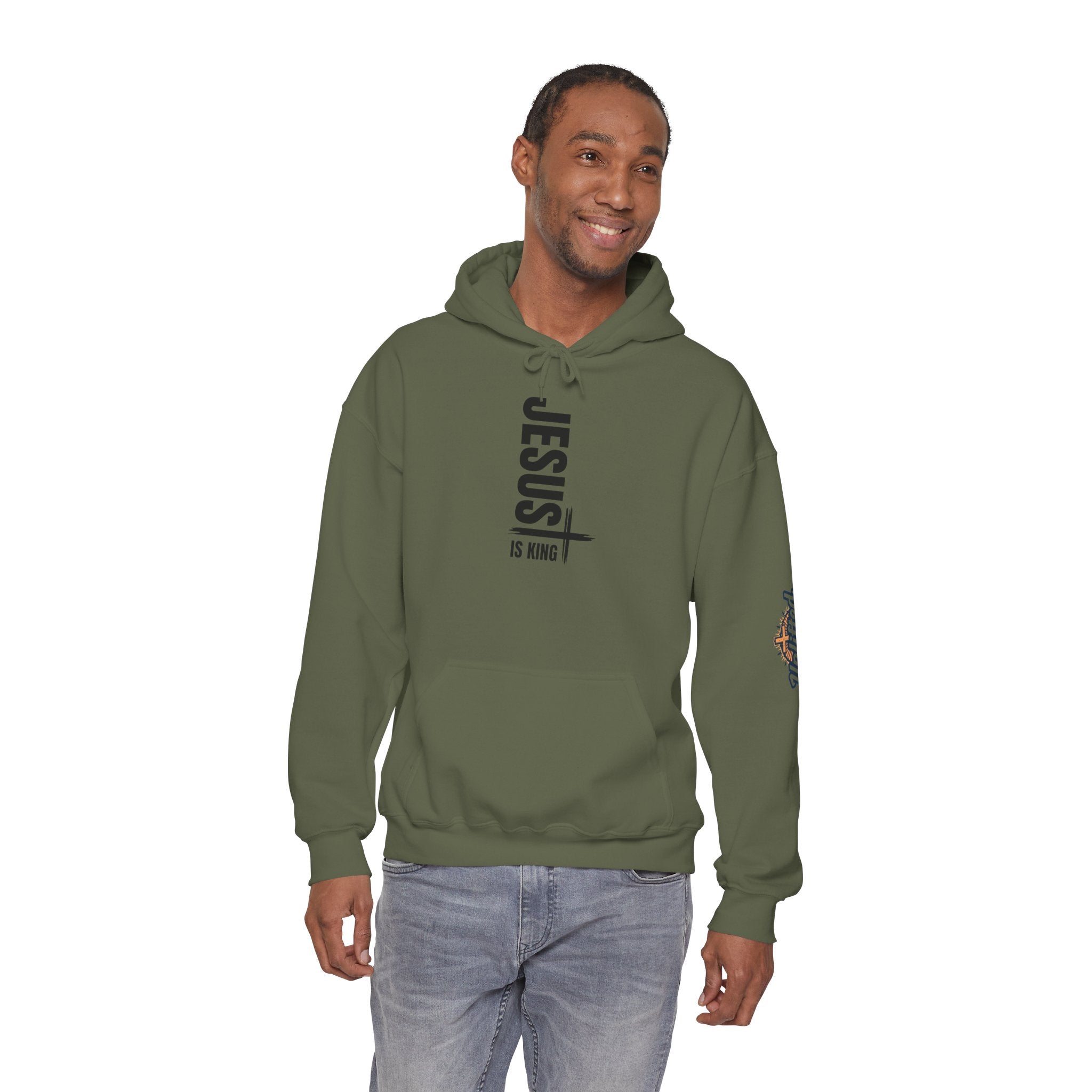 Jesus Is King Hoodie | Modern Typographic Cross Christian Hoodie Printify