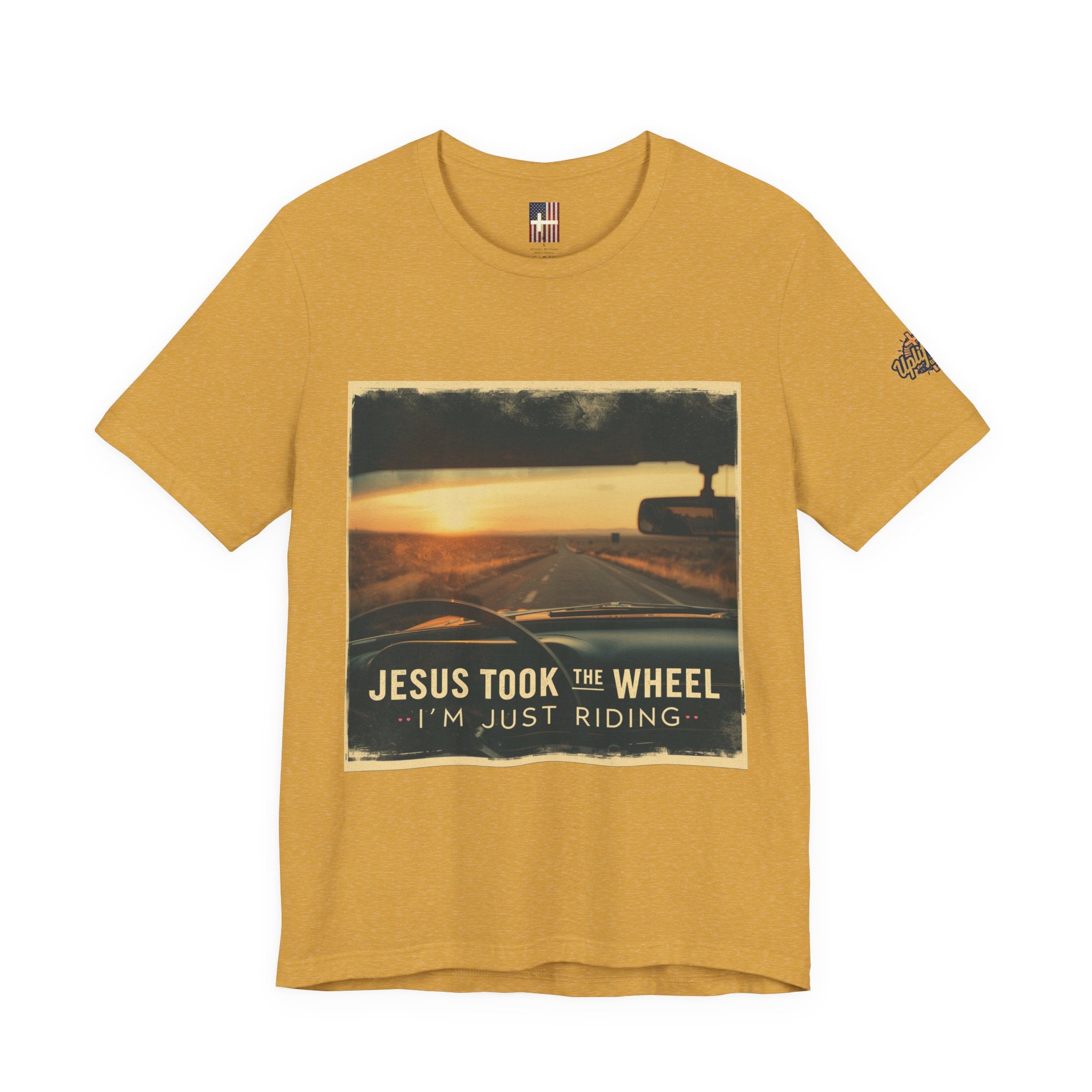 Jesus Took the Wheel I'm Just Riding T-shirt – Funny Christian Convertible Car T-shirt for Surrendered Faith & Humor Printify