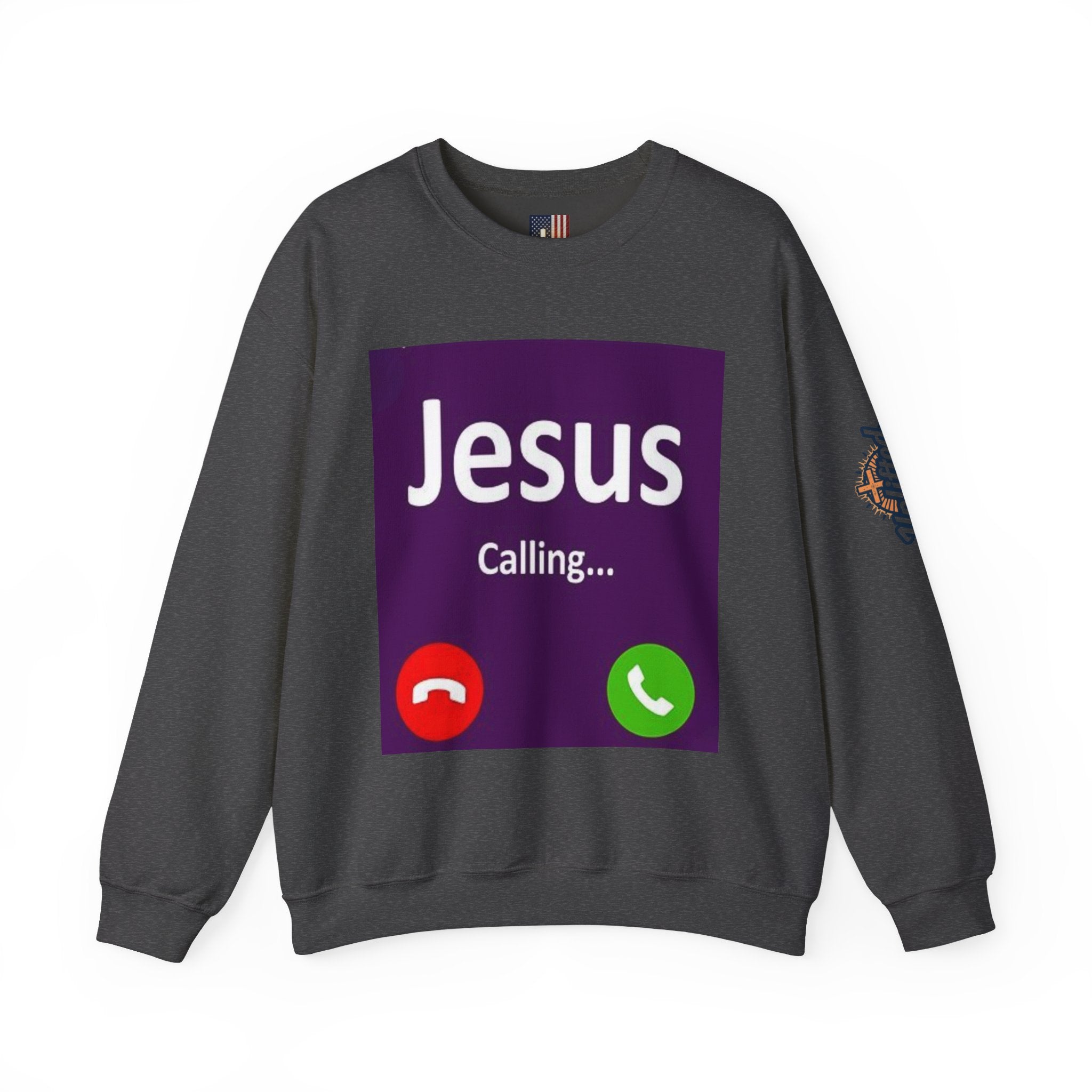 Jesus Calling Sweatshirt – Funny Cell Phone Screen Christian Sweatshirt for Divine Connection & Faith Humor Printify