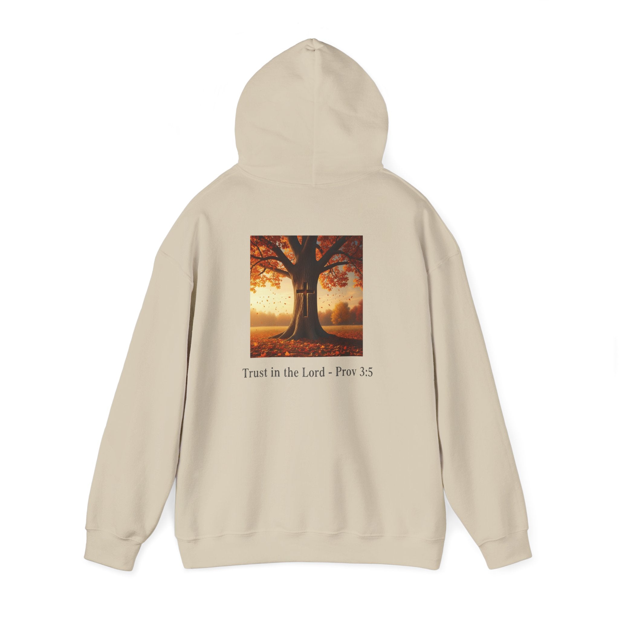 Trust in the Lord Hoodie – Autumn Tree Proverbs 3:5 Christian Hoodie for Cozy Faith Printify