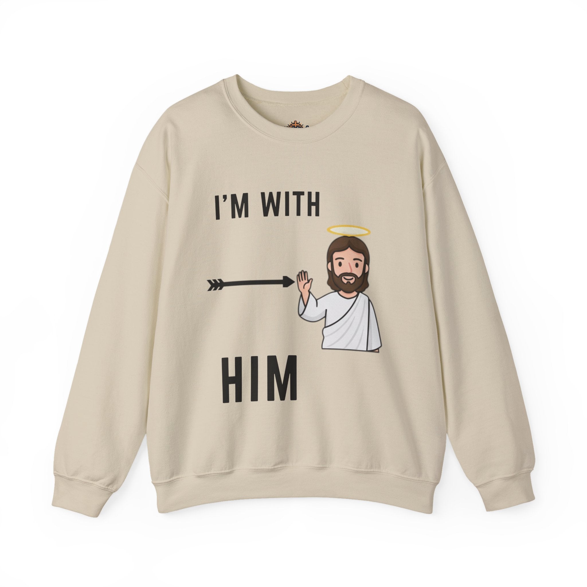 🔥 I’m With Him → Christian Sweatshirt | Arrow Pointing to Jesus | Minimalist Faith Tee | Subtle Cross Design | Bible-Inspired Apparel by Uplifted Gear Printify