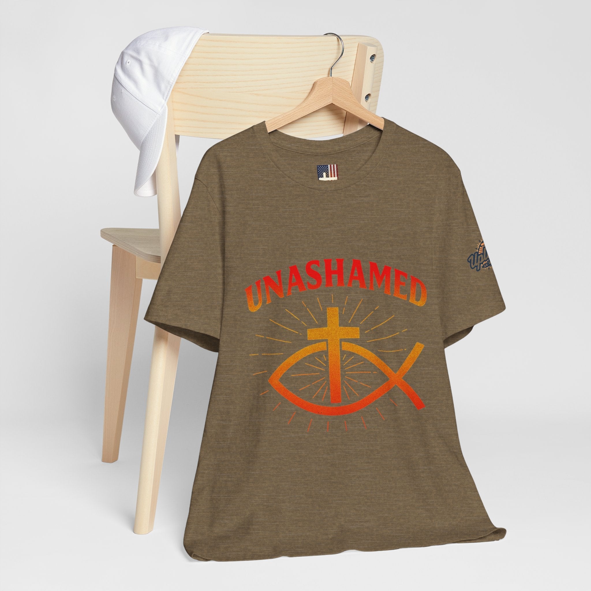 Unashamed T-shirt – Ichthys Jesus Fish & Cross Christian T-shirt for Romans 1:16 Bold Faith Printify
