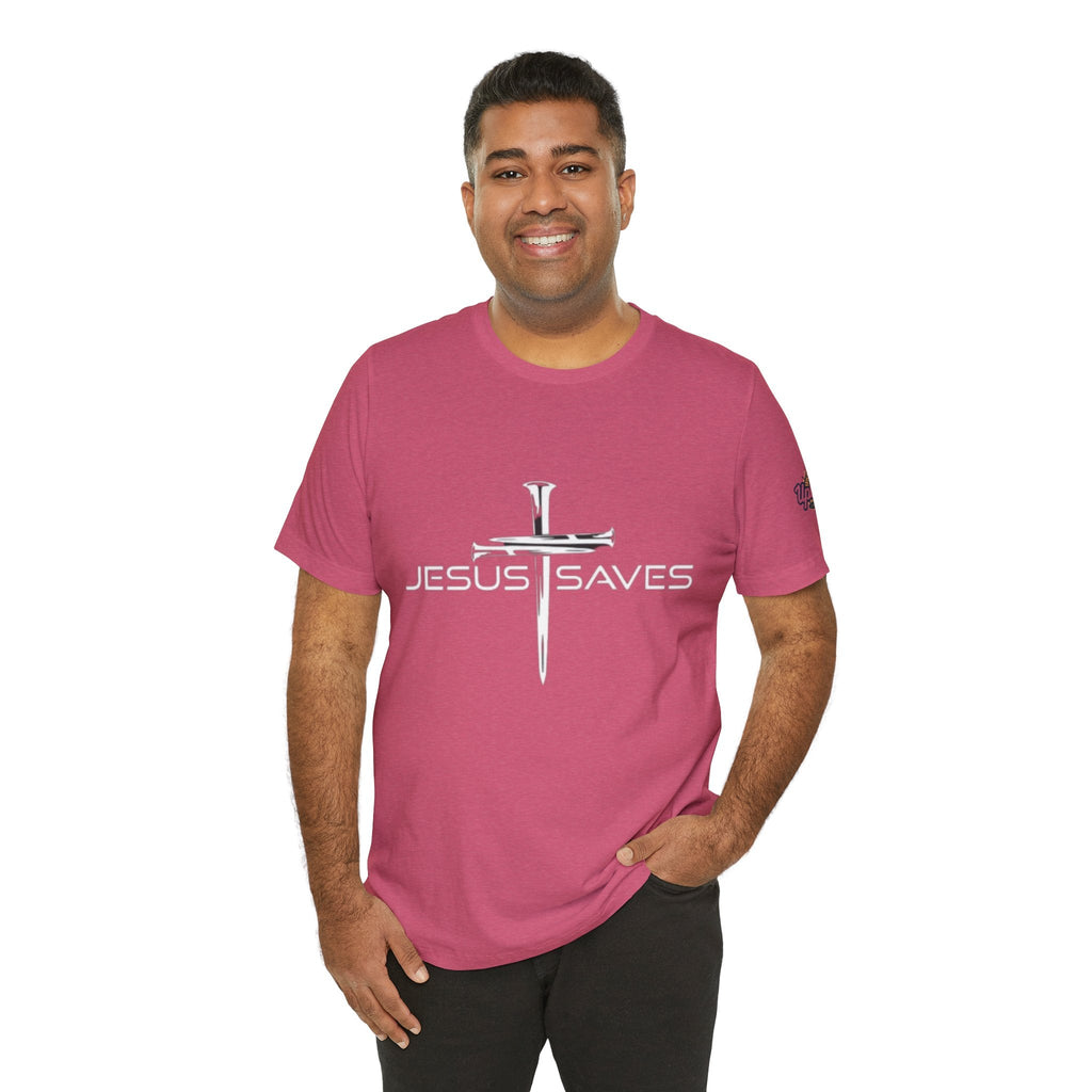 Jesus Saves T-shirt – 3 Nails Crucifix Cross Christian T-shirt for Redemption Faith & Bold Salvation Printify