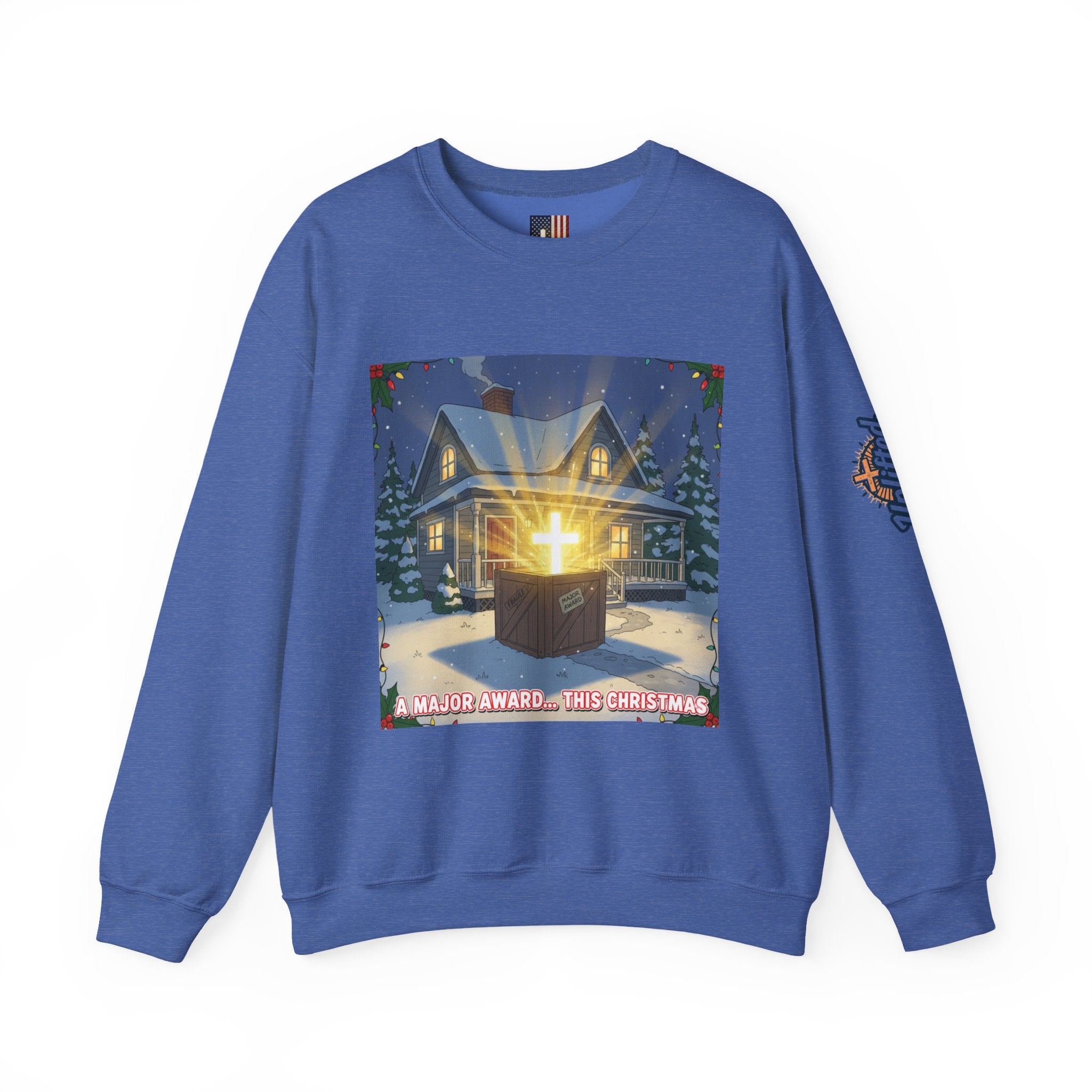 A Major Award This Christmas Sweatshirt – Fragile Leg Lamp Parody Cross Unboxing Christian Sweatshirt for Hilarious Faith & Holiday Glow Printify