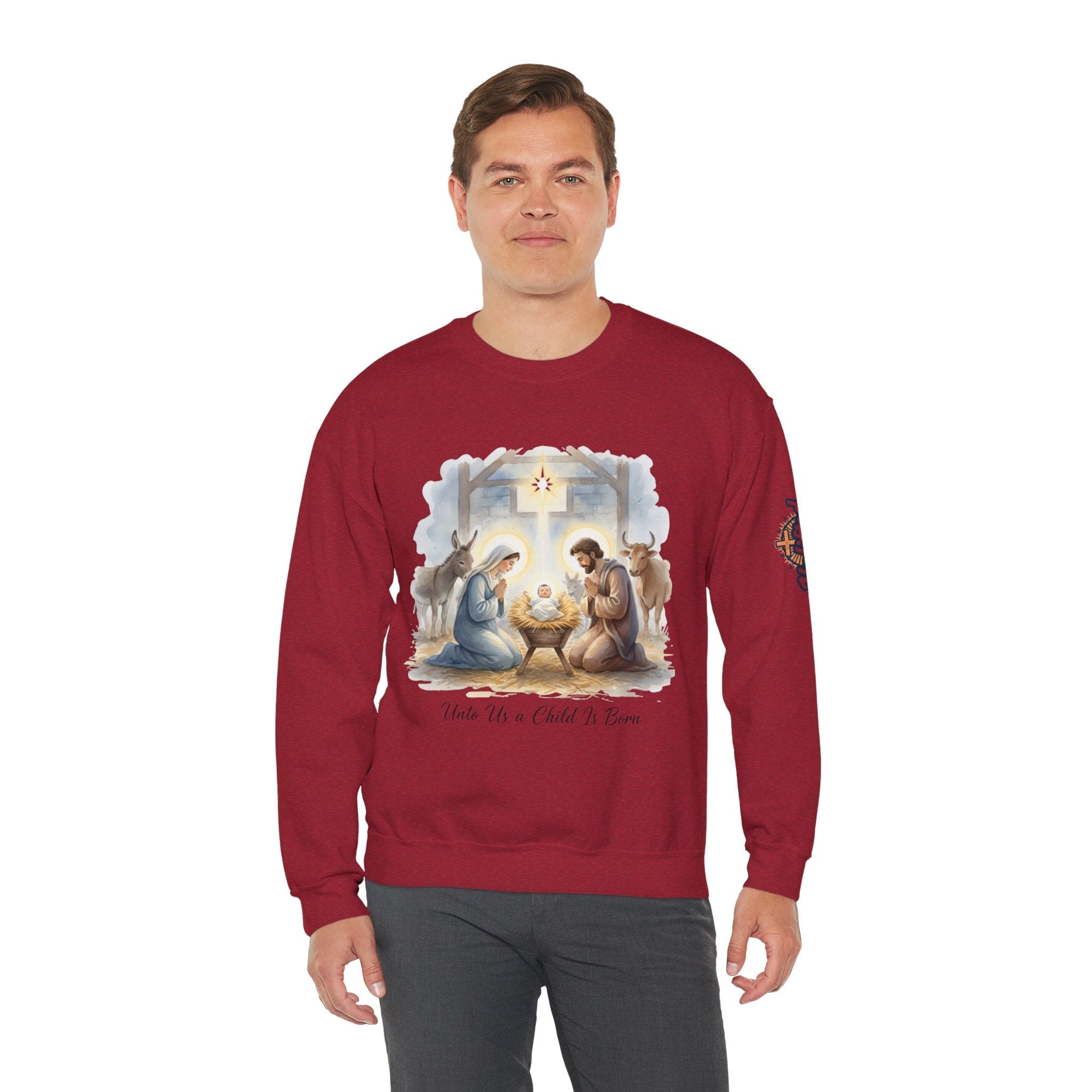 Unto Us a Child is Born Sweatshirt – Isaiah 9:6 Nativity Manger Scene Christian Christmas Sweatshirt for Holy Night Faith Printify