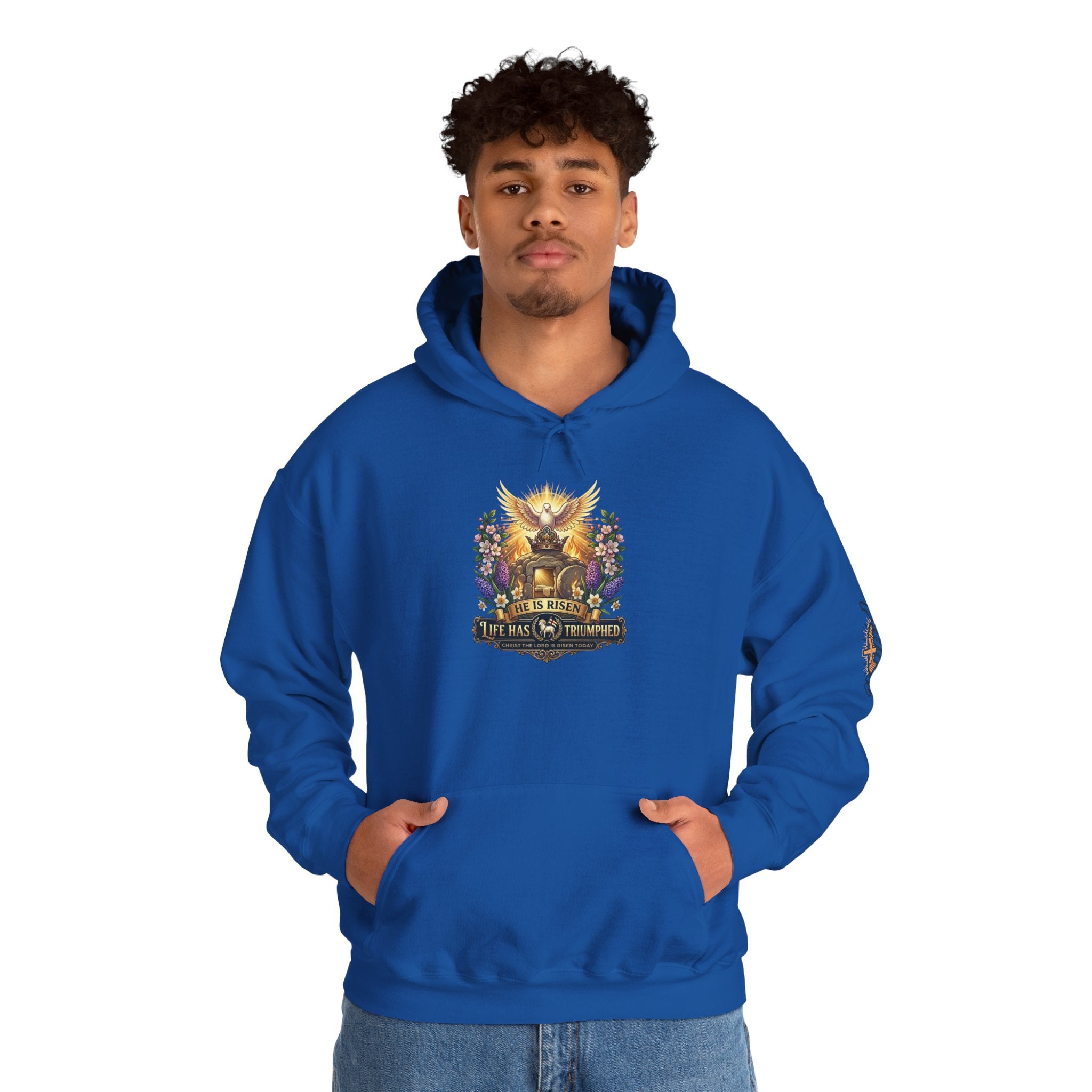 He Is Risen "Life Has Triumphed" Hoodie — Easter Resurrection Christian Hoodie Printify