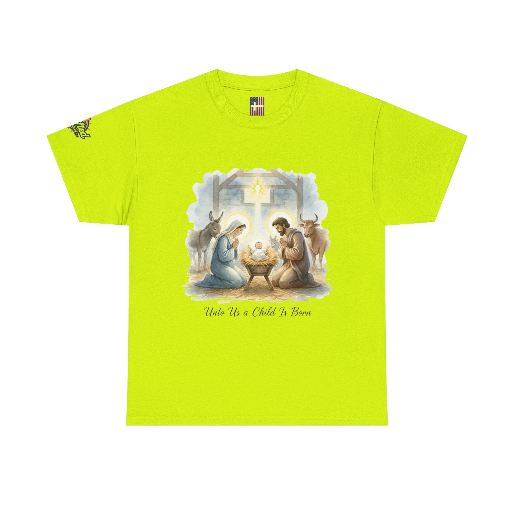 Unto Us a Child is Born T-shirt – Isaiah 9:6 Nativity Manger Scene Christian Christmas T-shirt for Holy Night Faith Printify