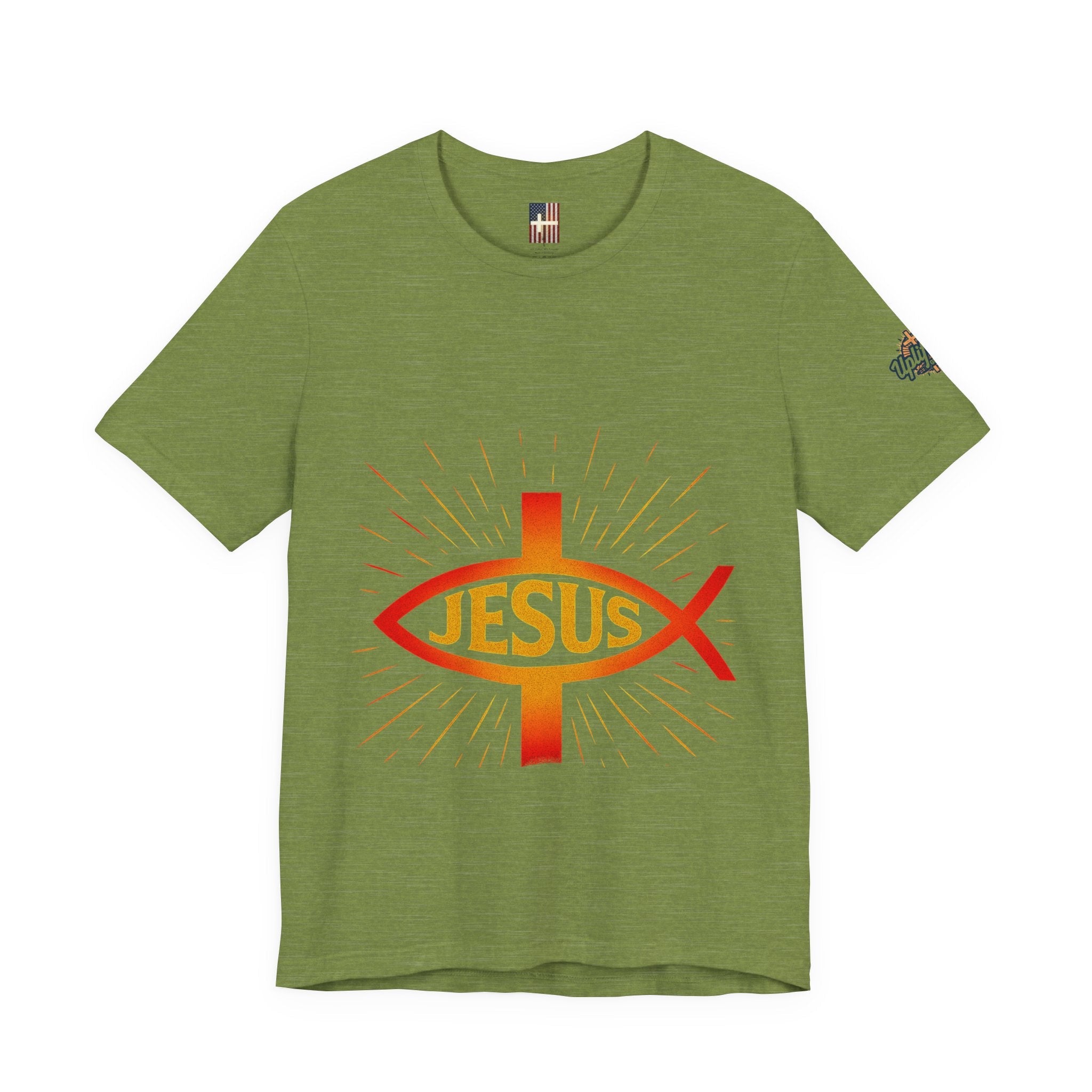 Jesus Ichthys T-shirt – Christian Fish Symbol with Cross & Jesus Inscription T-shirt for Eternal Faith & Streetwear Printify