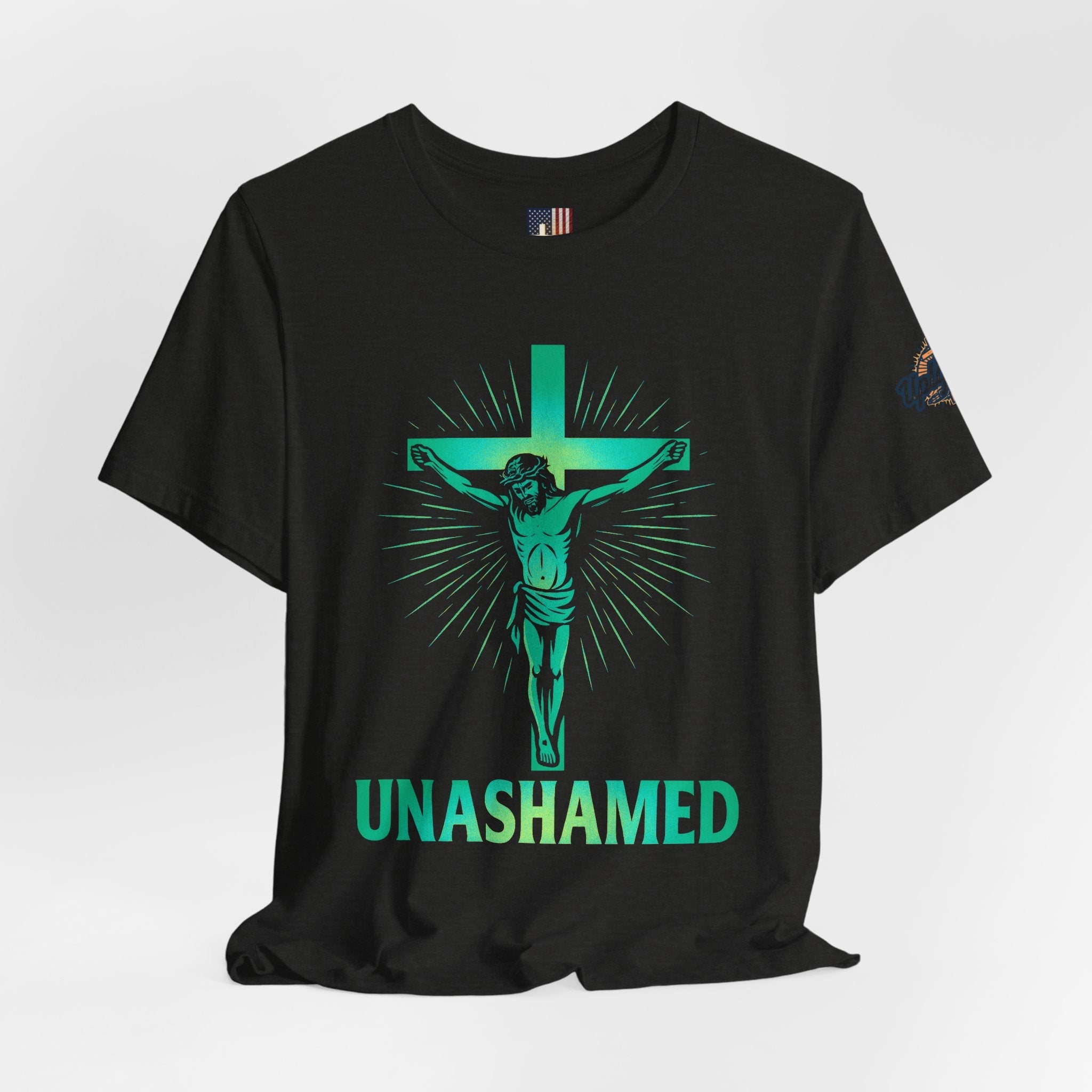Unashamed T-shirt – Romans 1:16 Crucifixion Christian t-shirt for Bold Unwavering Faith Printify