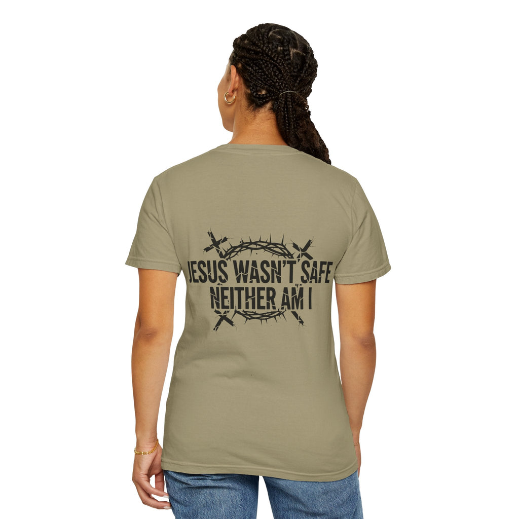 ⚡ Jesus Wasn’t Safe – Neither Am I | Bold Christian T-Shirt | Storm-Walking Faith Tee | Minimalist Black & White Design | Uplifted Gear Printify