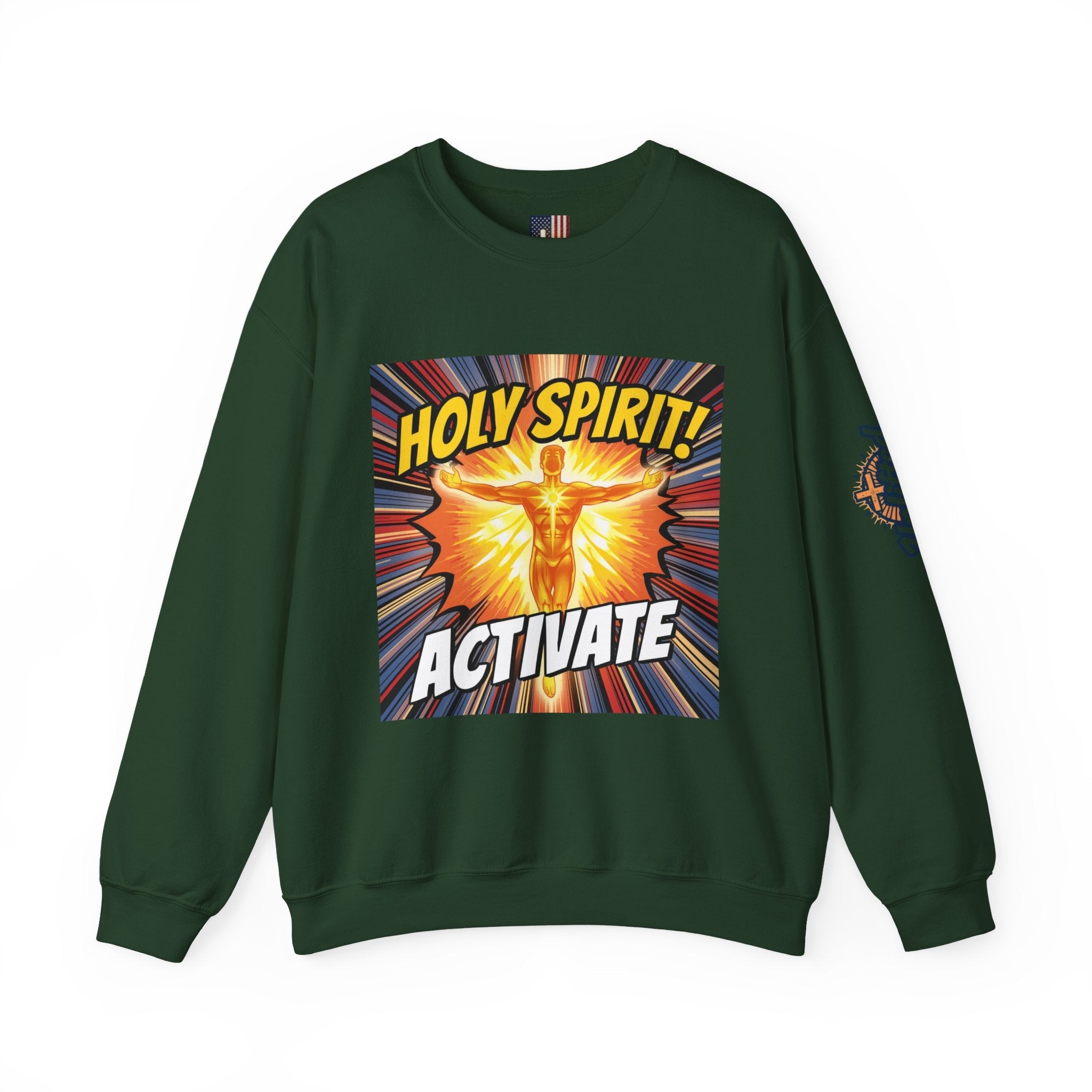 Holy Spirit Activate Sweatshirt – Superhero Christian Sweatshirt with Vibrant Power-Up Design for Faith-Fueled Boldness Printify