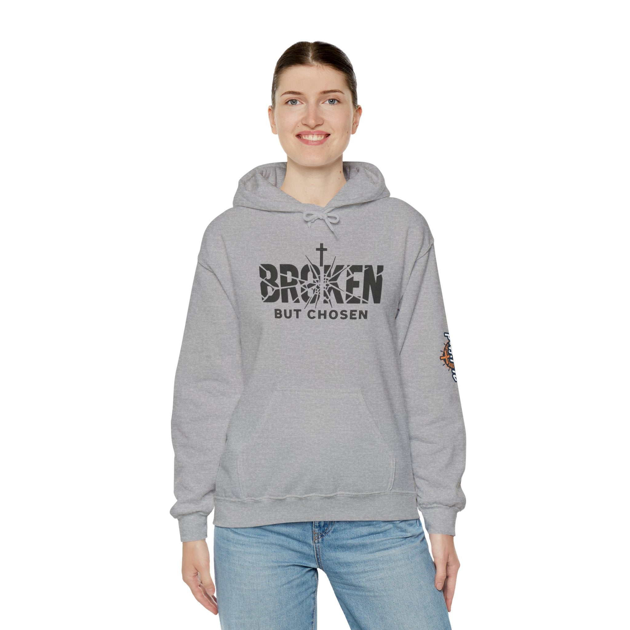 Broken But Chosen Hoodie — Christian Faith Graphic Sweatshirt Printify