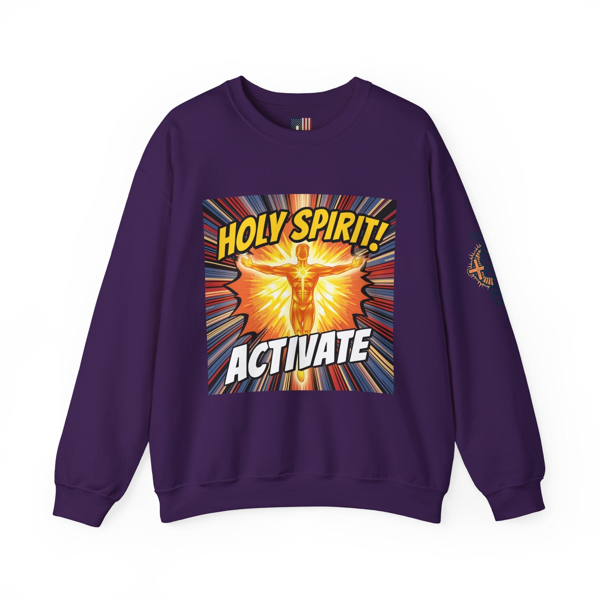 Holy Spirit Activate Sweatshirt – Superhero Christian Sweatshirt with Vibrant Power-Up Design for Faith-Fueled Boldness Printify