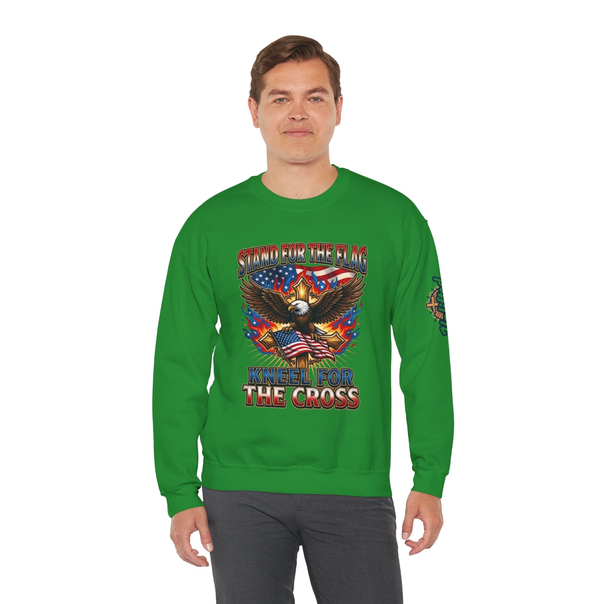 Stand for the Flag Kneel for the Cross Sweatshirt | Patriotic Eagle Sweatshirt Printify