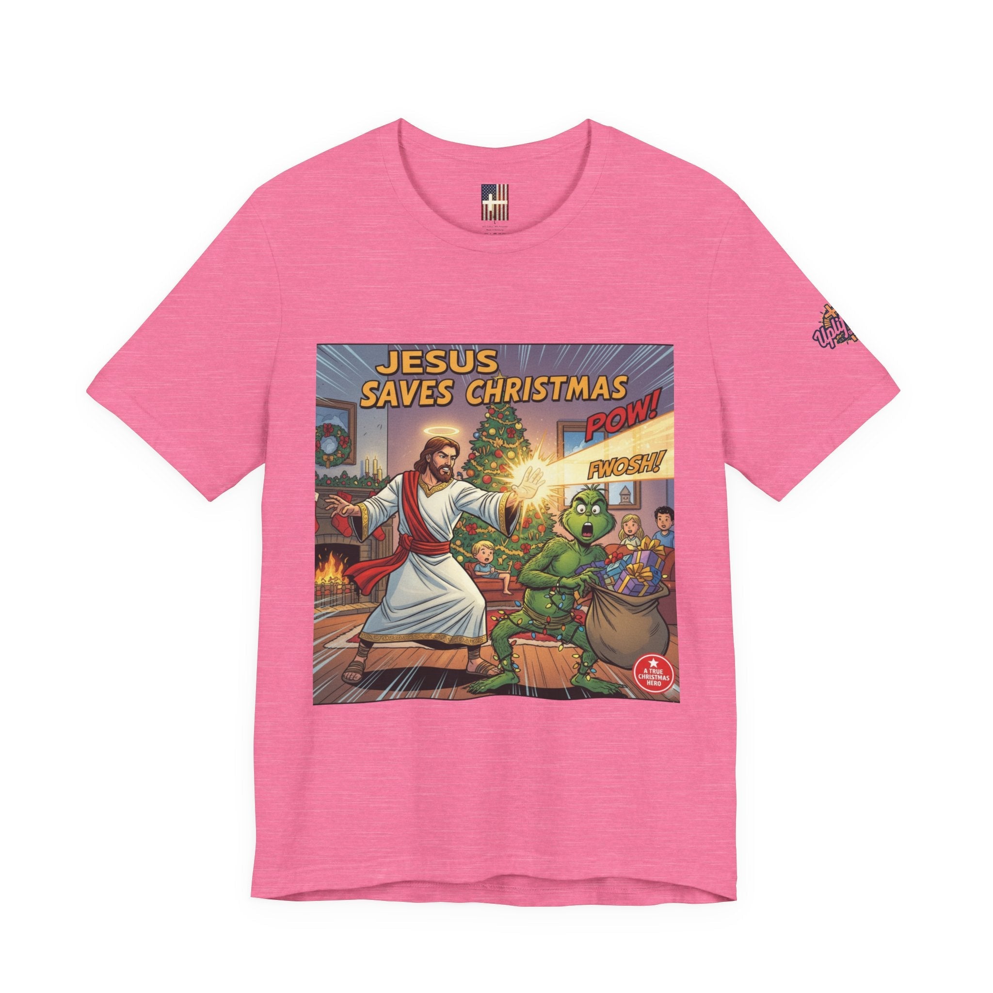 Jesus Saves Christmas T-shirt – Grinch vs Savior Light Battle Christian T-shirt for Hilarious Holiday Faith & True Joy Printify