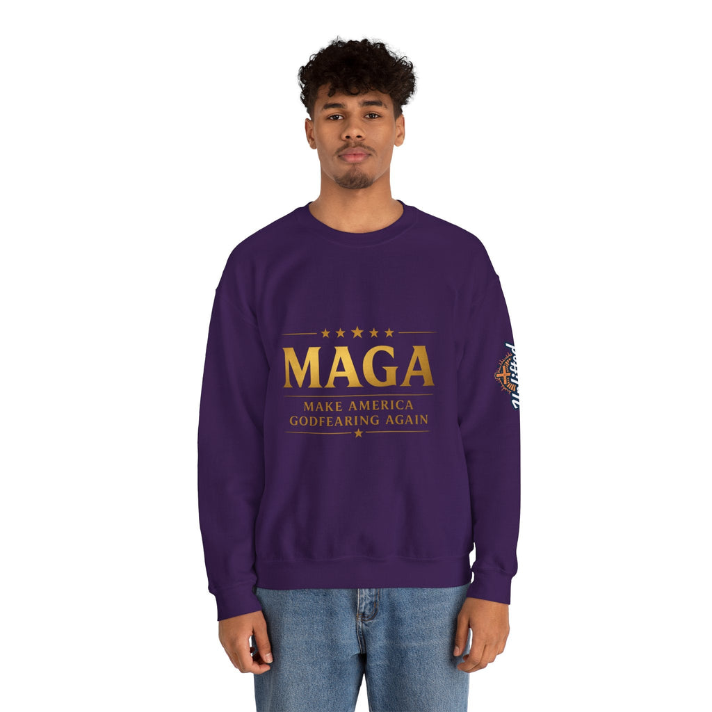 Sweatshirt — "MAGA Make America Godfearing Again" Gold Logo Crewneck Printify