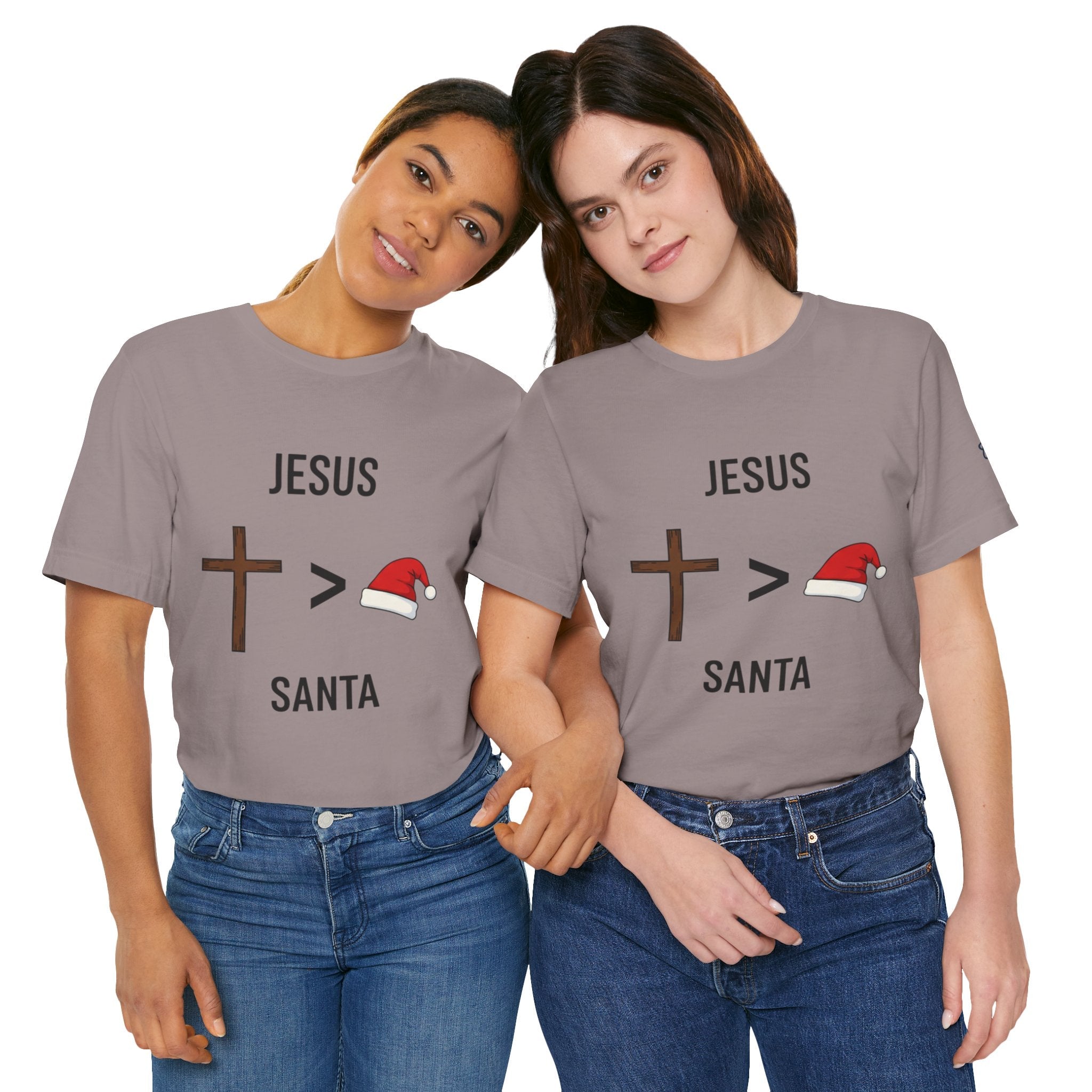 🎄 Jesus > Santa – Minimalist Christian Christmas T-Shirt | Bold Faith Over Holiday Tee | Cross vs Santa Hat Design | Uplifted Gear Printify