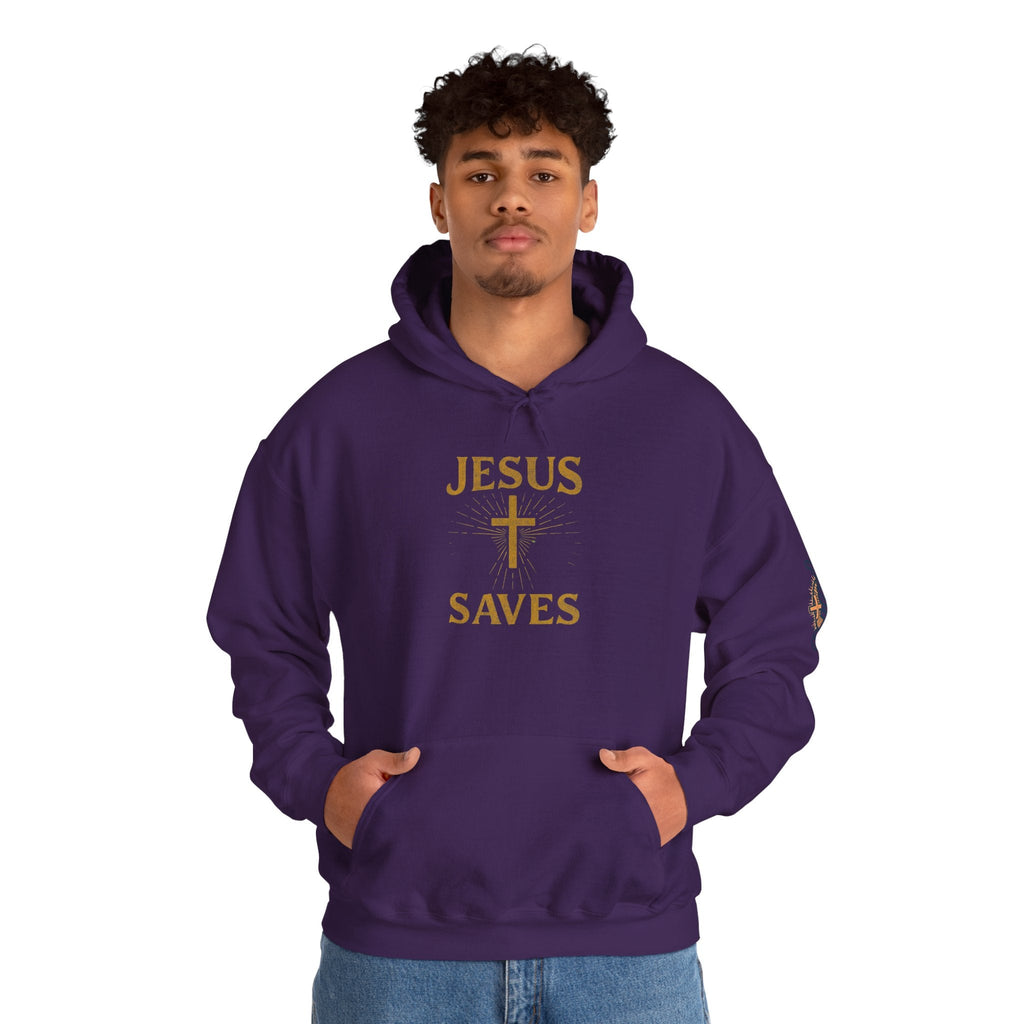 Jesus Saves Hoodie – Radiant Cross & Rays of Light Christian Sweatshirt for Eternal Hope & Faith Printify