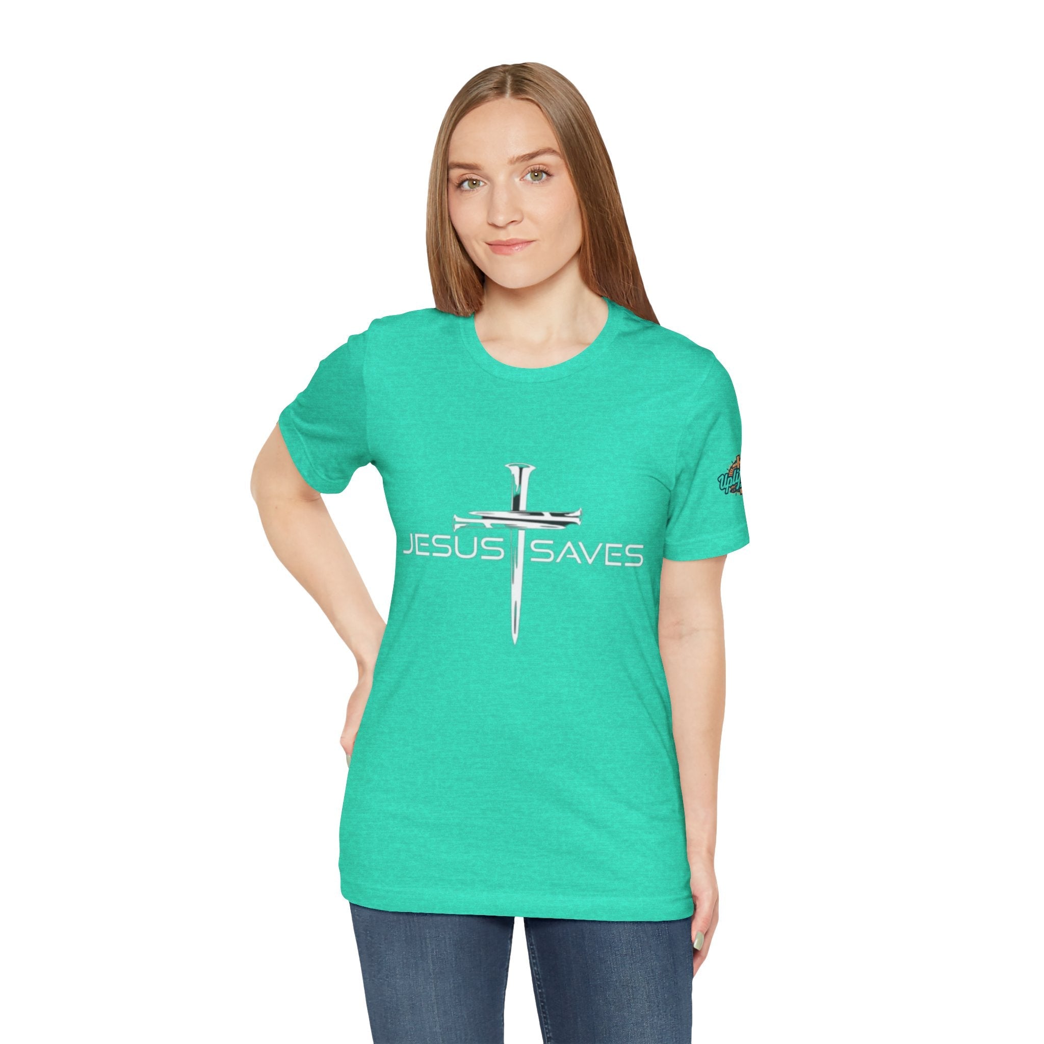 Jesus Saves T-shirt – 3 Nails Crucifix Cross Christian T-shirt for Redemption Faith & Bold Salvation Printify