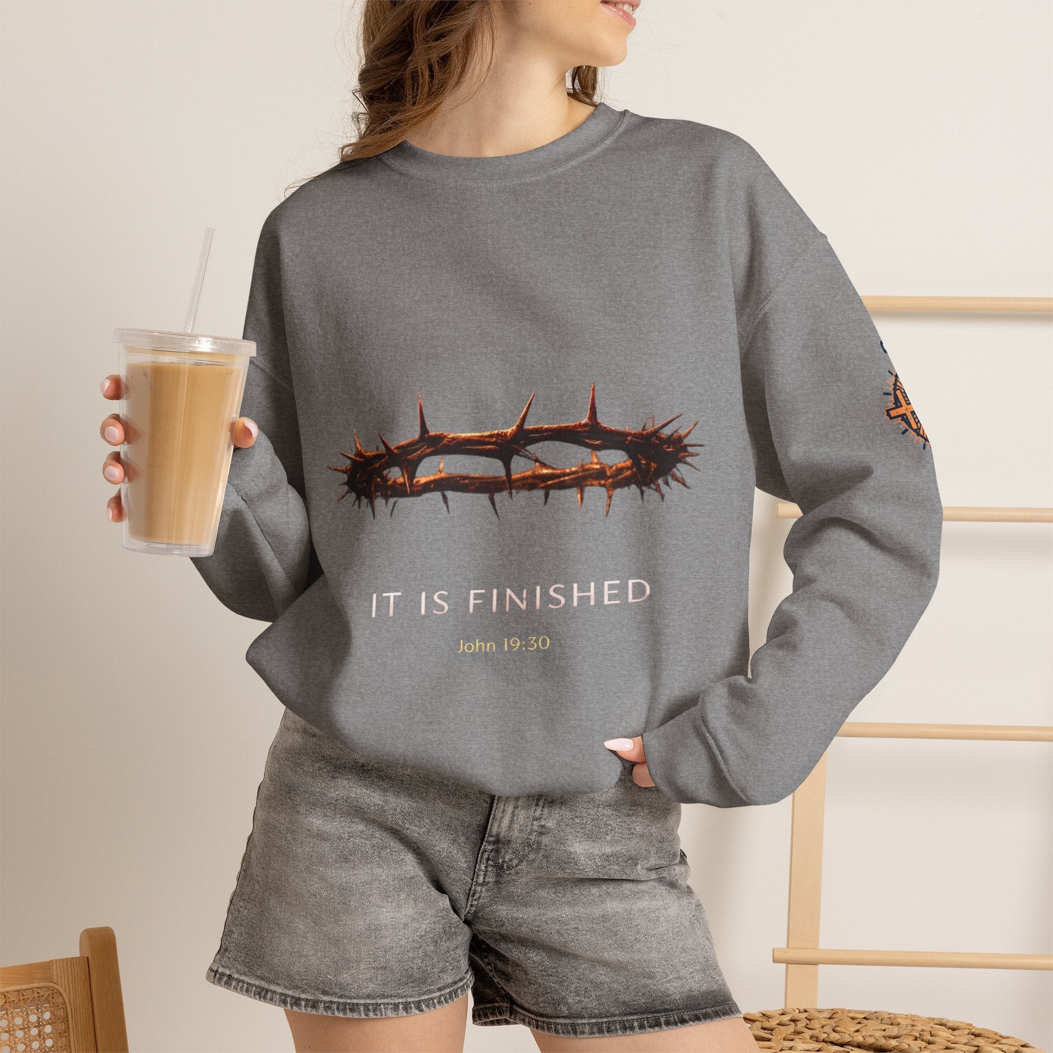 It Is Finished Crown of Thorns Sweatshirt — Christian John 19:30 Faith Sweatshirt Printify