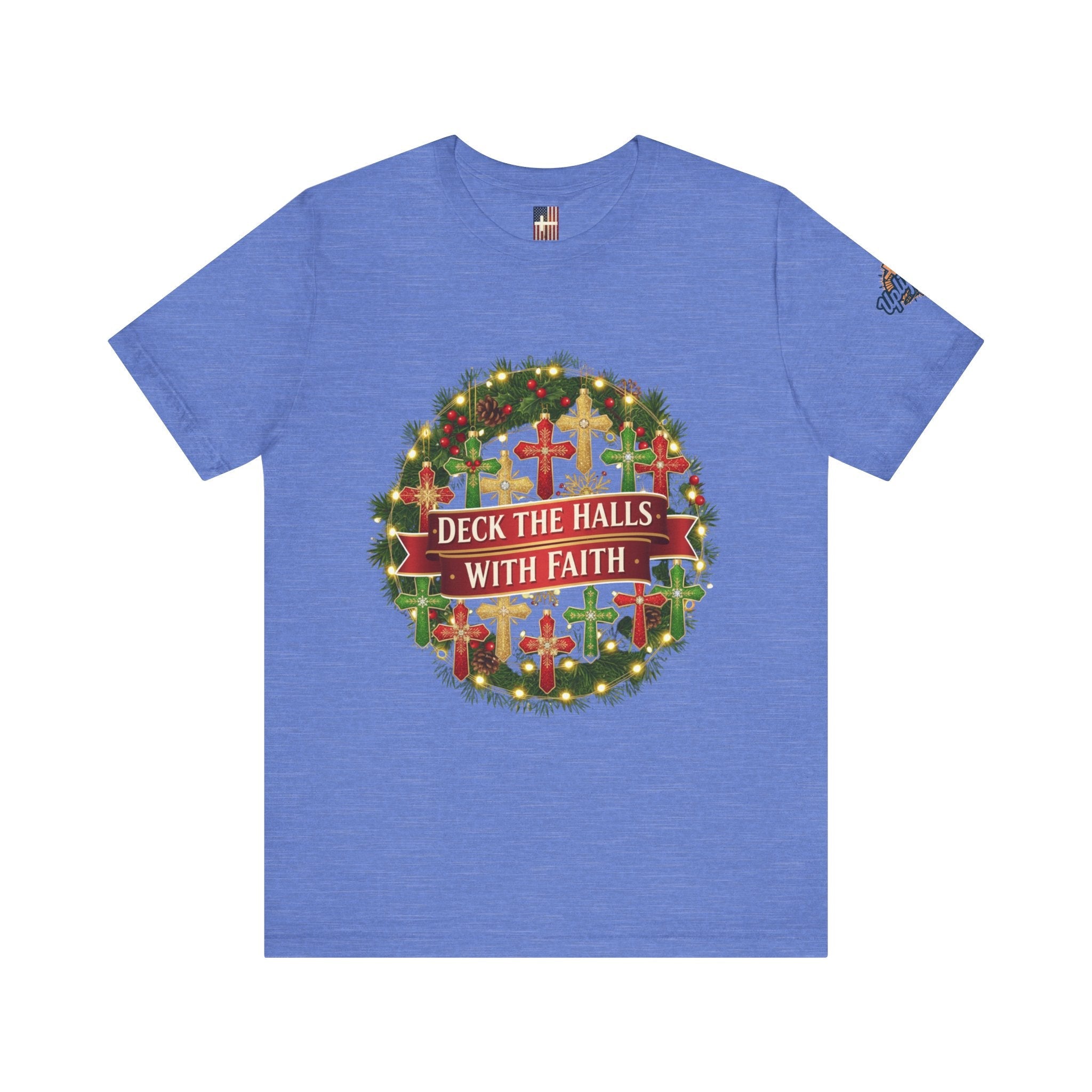🎄 Deck the Halls with Faith – Christian Christmas T-Shirt | Cross Ornament Design & Festive Garland | Bold Holiday Faith Tee by Uplifted Gear Printify