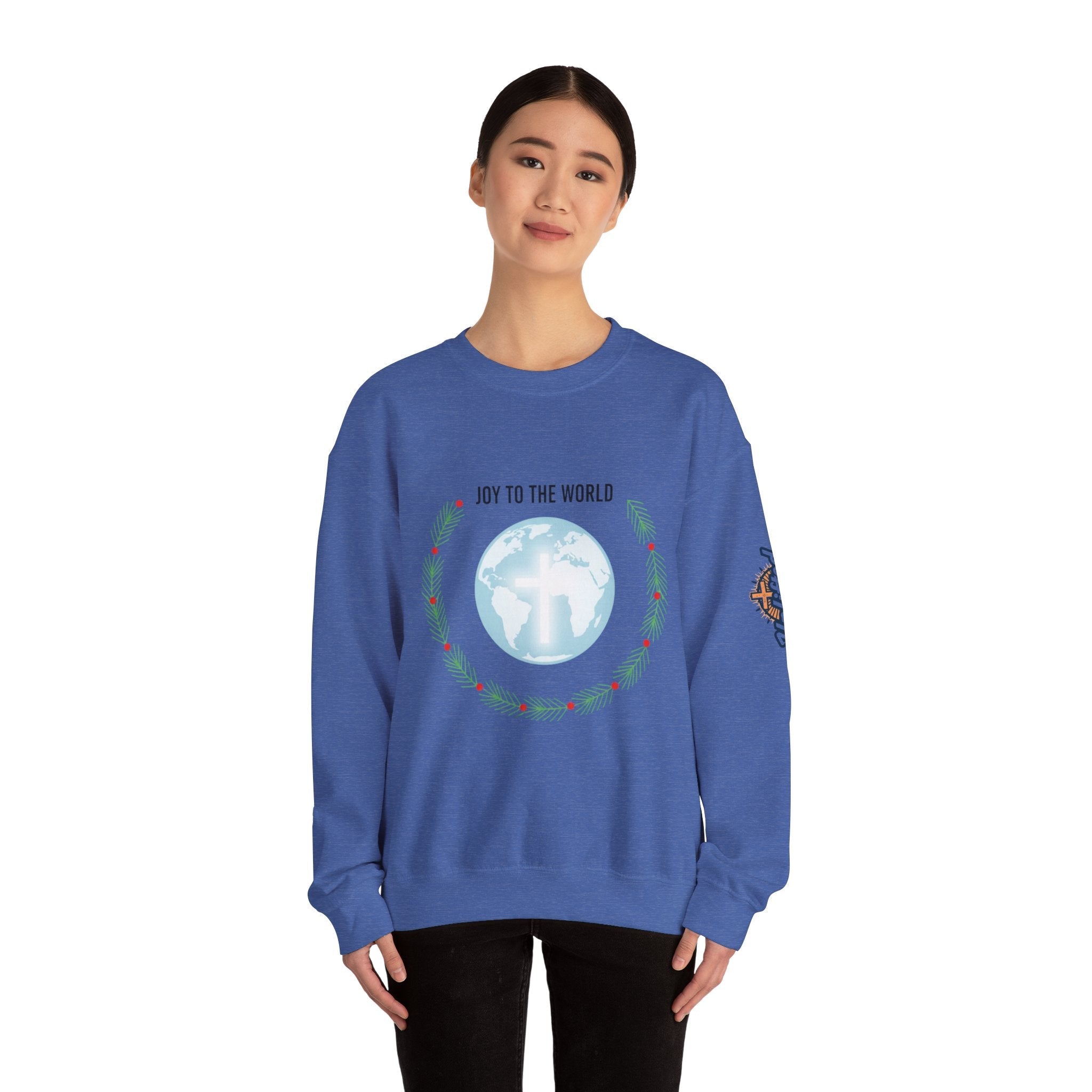 Joy to the World Sweatshirt – Wreath Earth Nativity Christian Christmas Sweatshirt for Isaiah 9:6 Holiday Faith & Festive Joy Printify