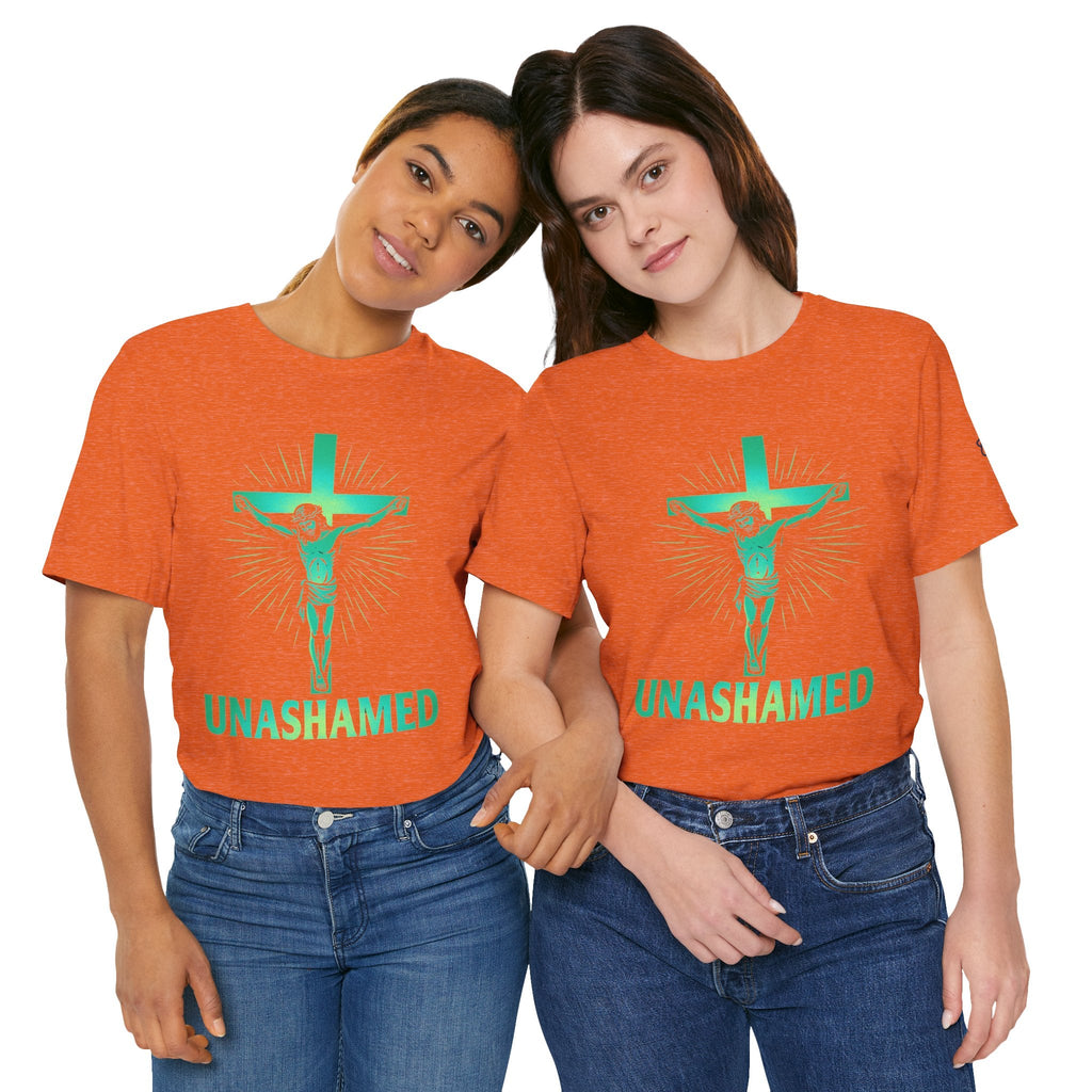 Unashamed T-shirt – Romans 1:16 Crucifixion Christian t-shirt for Bold Unwavering Faith Printify