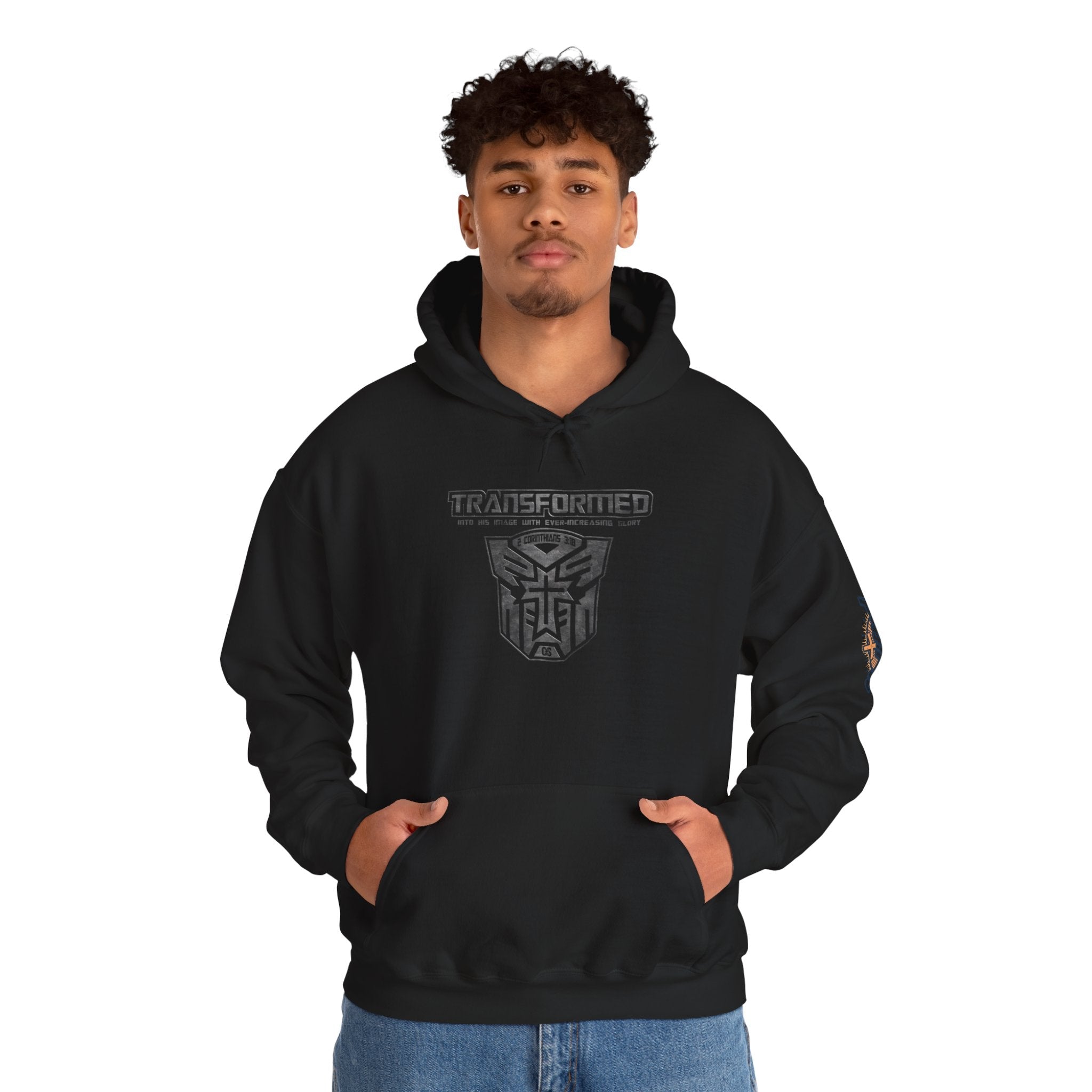 Transformer Logo Christian Hoodie | 2 Corinthians 3:18 Bible Verse Hoodie Printify