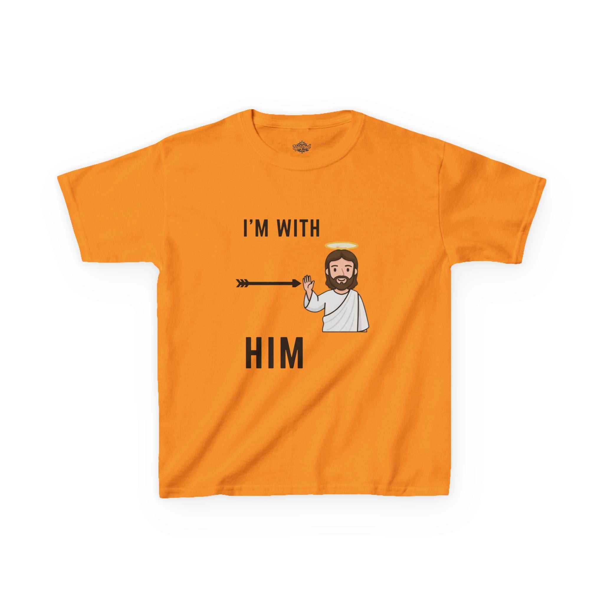 🔥 I’m With Him → Christian Kids T-Shirt | Arrow Pointing to Jesus | Minimalist Faith Tee | Subtle Cross Design | Bible-Inspired Apparel by Uplifted Gear Printify