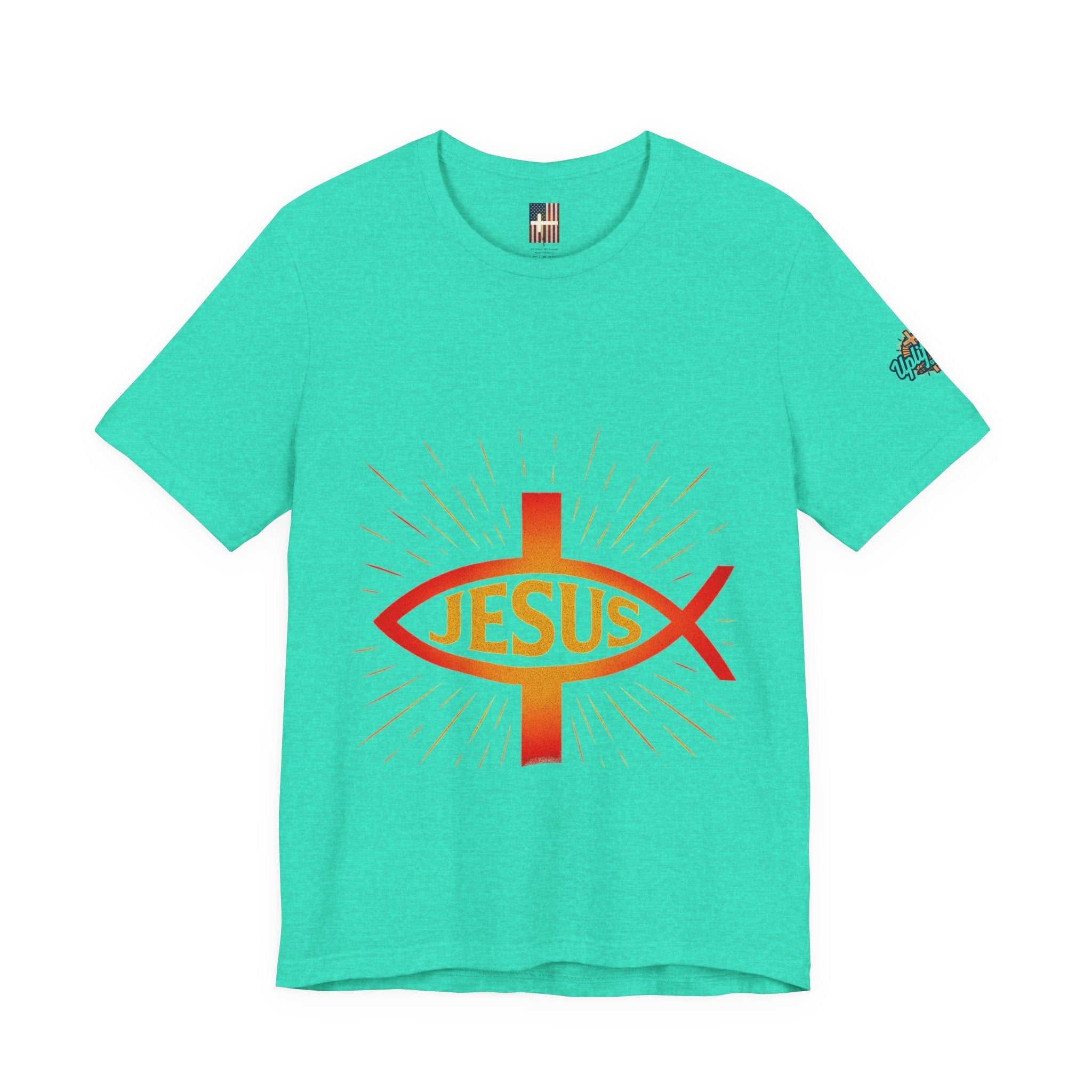 Jesus Ichthys T-shirt – Christian Fish Symbol with Cross & Jesus Inscription T-shirt for Eternal Faith & Streetwear Printify