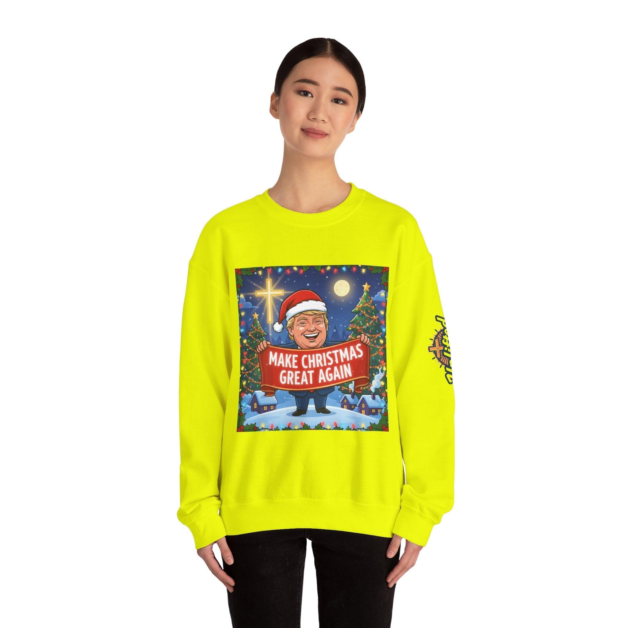 🎄 Make Christmas Great Again – Patriotic Christian Christmas Sweatshirt | Bold Holiday Faith Tee | Red & White Banner Design | Uplifted Gear Printify