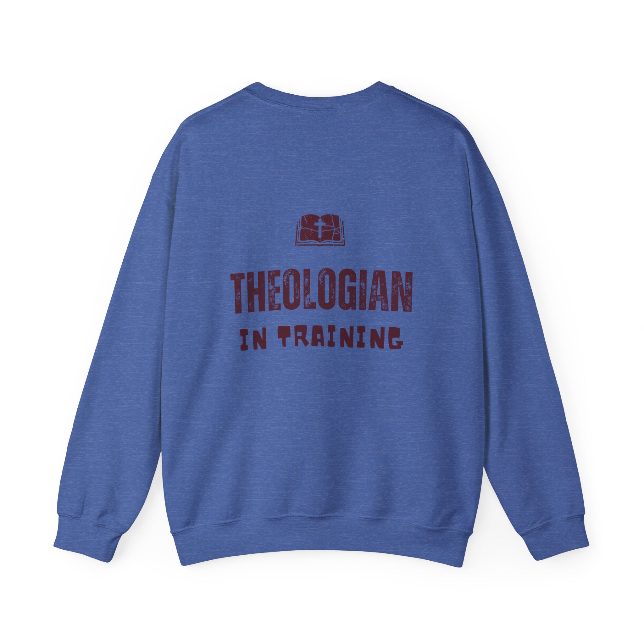 Theologian in Training Sweatshirt – Open Bible & Cross Christian Sweatshirt for Faithful Growth Printify