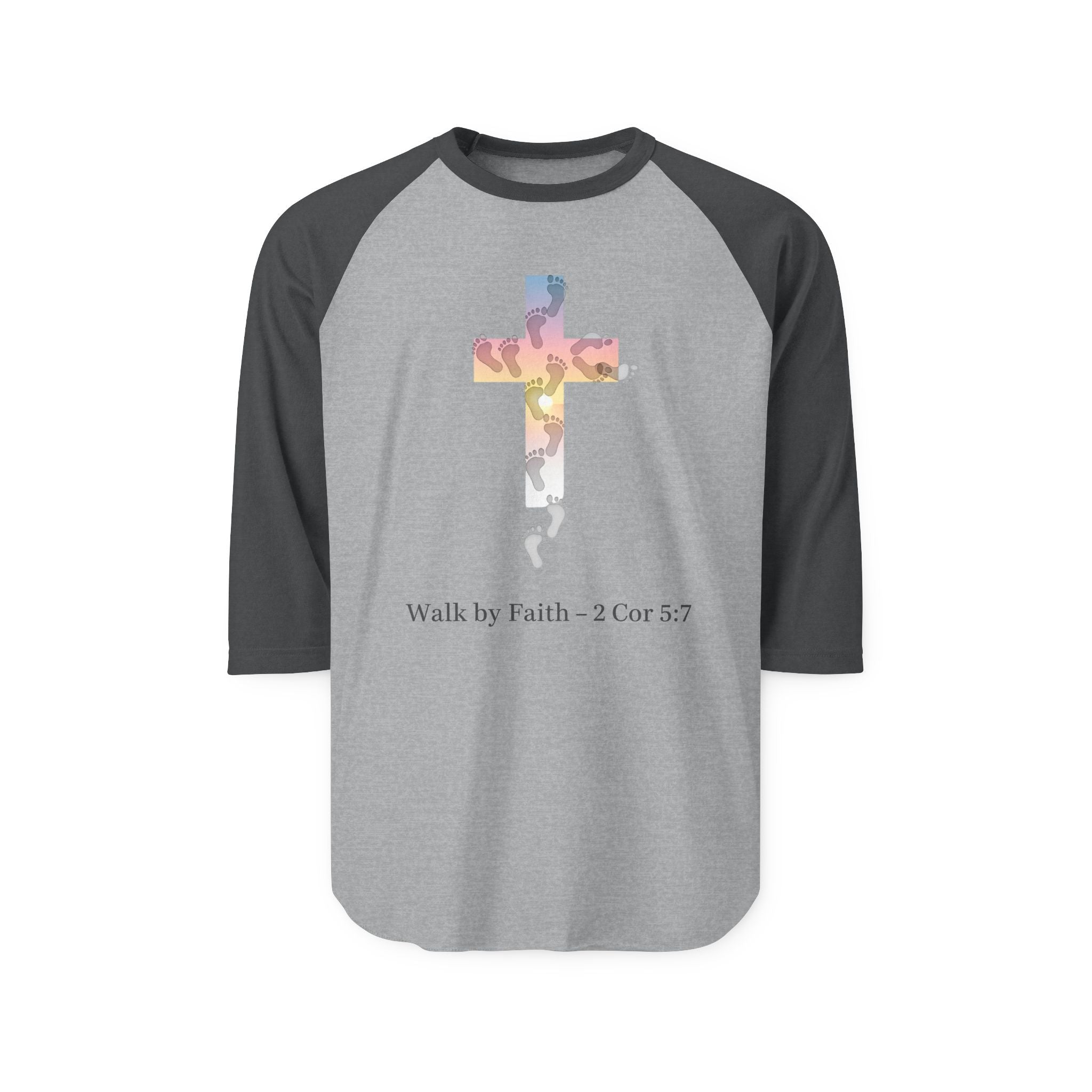 Walk by Faith T-Shirt – Cross & Footprints Christian Tee for Bold Believers Printify