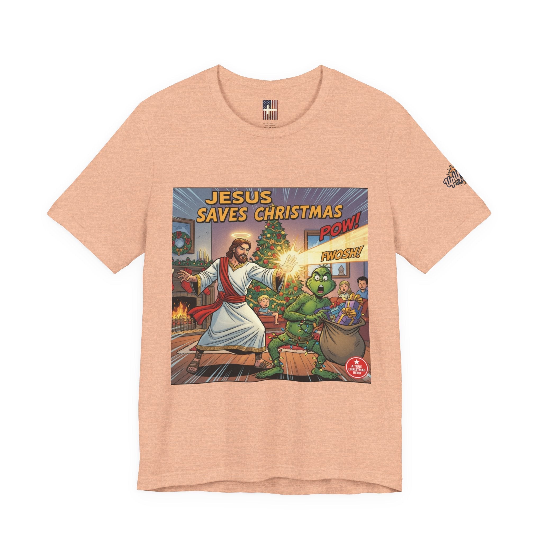 Jesus Saves Christmas T-shirt – Grinch vs Savior Light Battle Christian T-shirt for Hilarious Holiday Faith & True Joy Printify