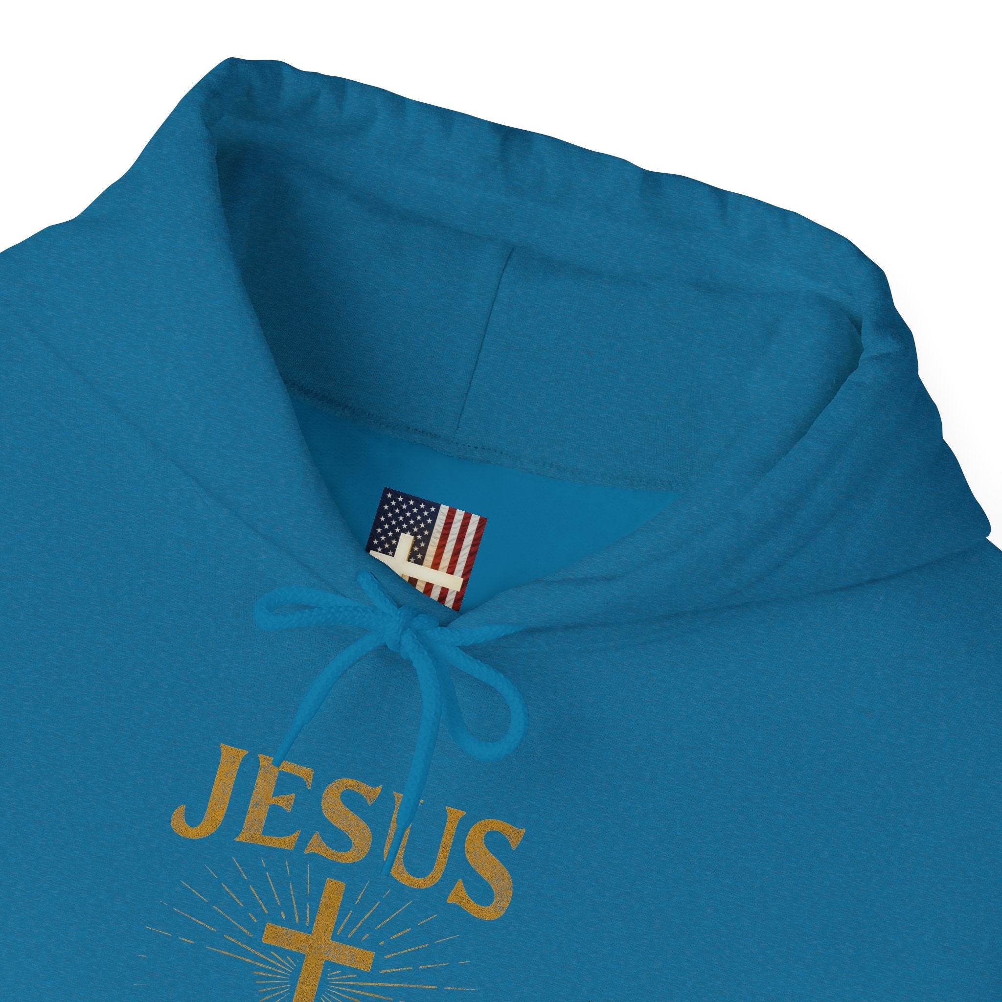 Jesus Saves Hoodie – Radiant Cross & Rays of Light Christian Sweatshirt for Eternal Hope & Faith Printify