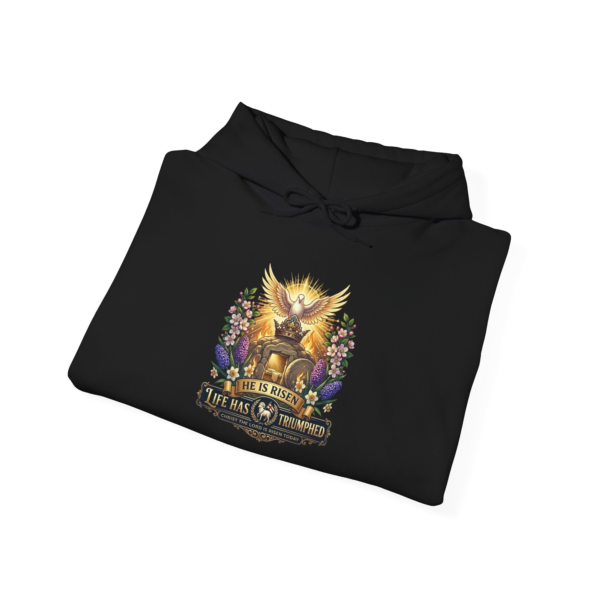 He Is Risen "Life Has Triumphed" Hoodie — Easter Resurrection Christian Hoodie Printify