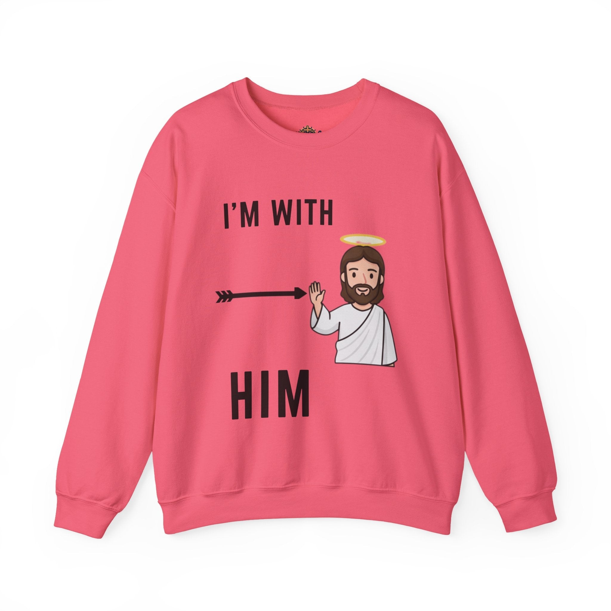 🔥 I’m With Him → Christian Sweatshirt | Arrow Pointing to Jesus | Minimalist Faith Tee | Subtle Cross Design | Bible-Inspired Apparel by Uplifted Gear Printify