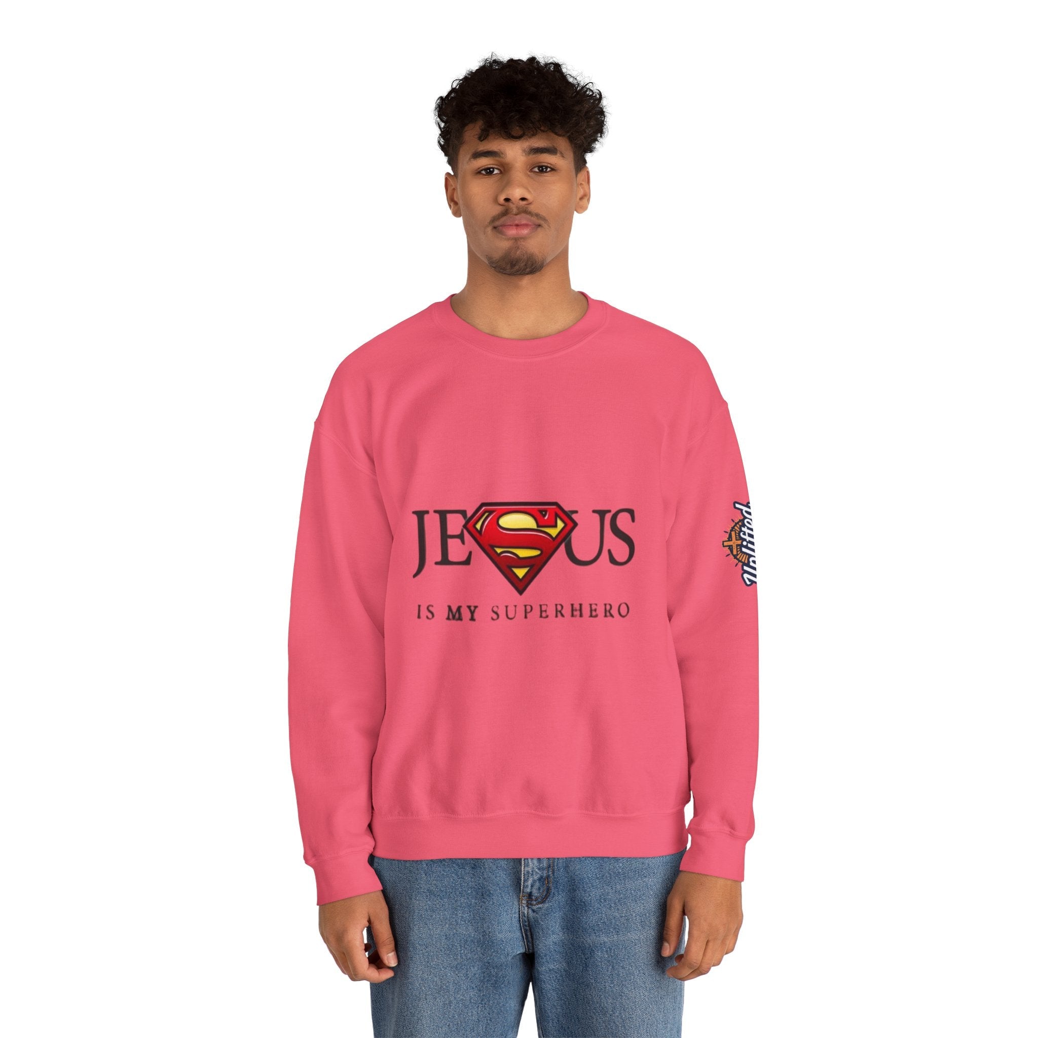 Jesus Is My Superhero Crewneck Sweatshirt Printify