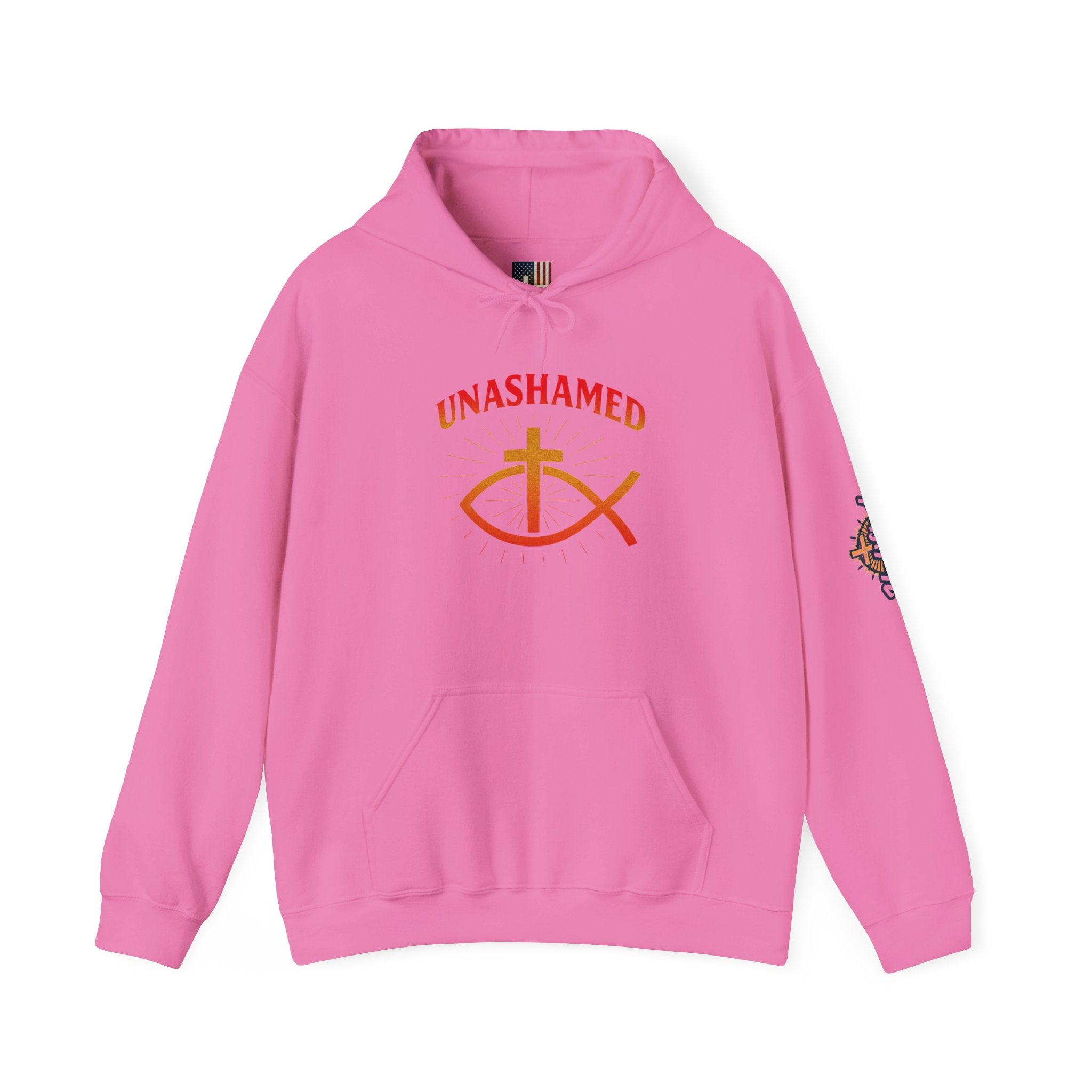 Unashamed Hoodie – Ichthys Jesus Fish & Cross Christian Sweatshirt for Romans 1:16 Bold Faith Printify