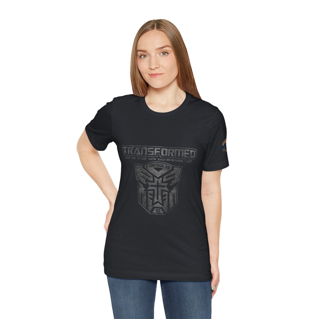 Transformer Logo Christian T-shirt | 2 Corinthians 3:18 Bible Verse T-shirt Printify