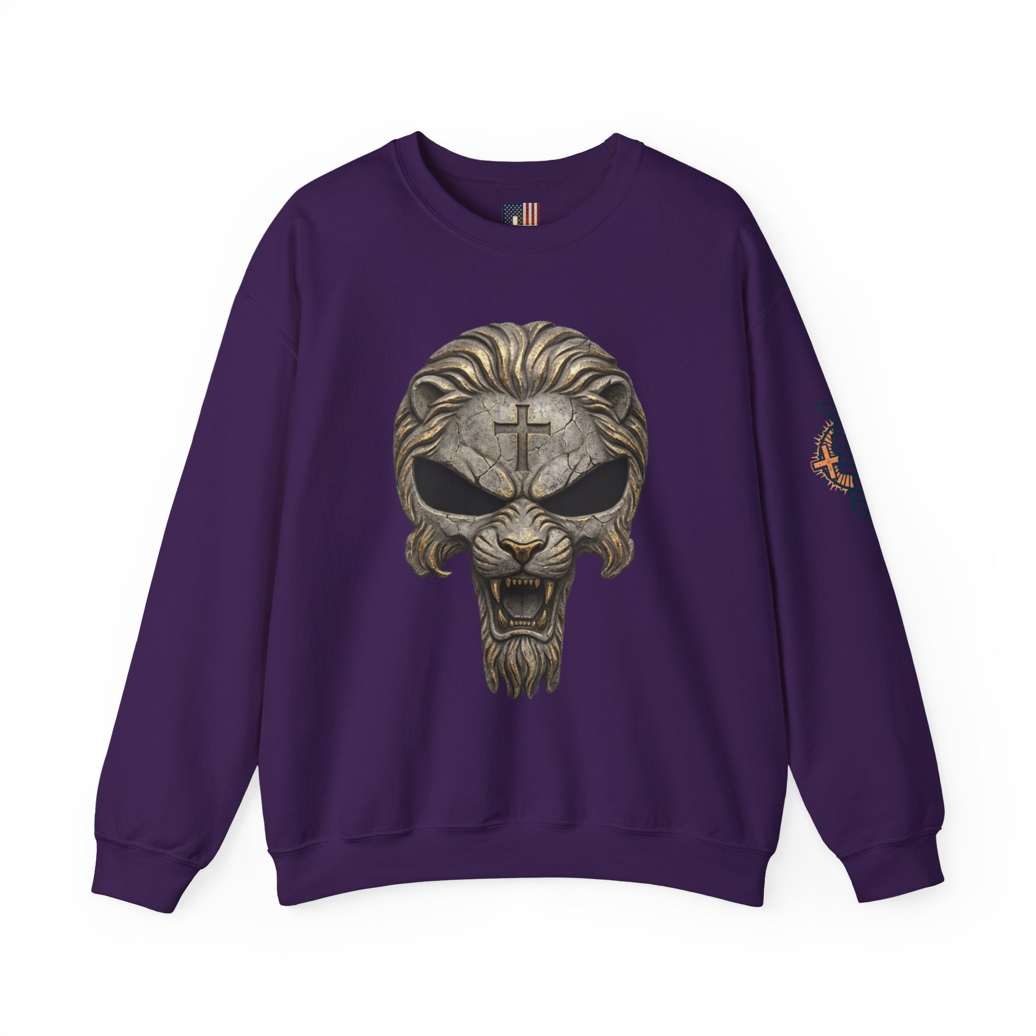 Lion of Judah Skull Christian Sweatshirt - Warrior Faith Cross Sweatshirt Printify