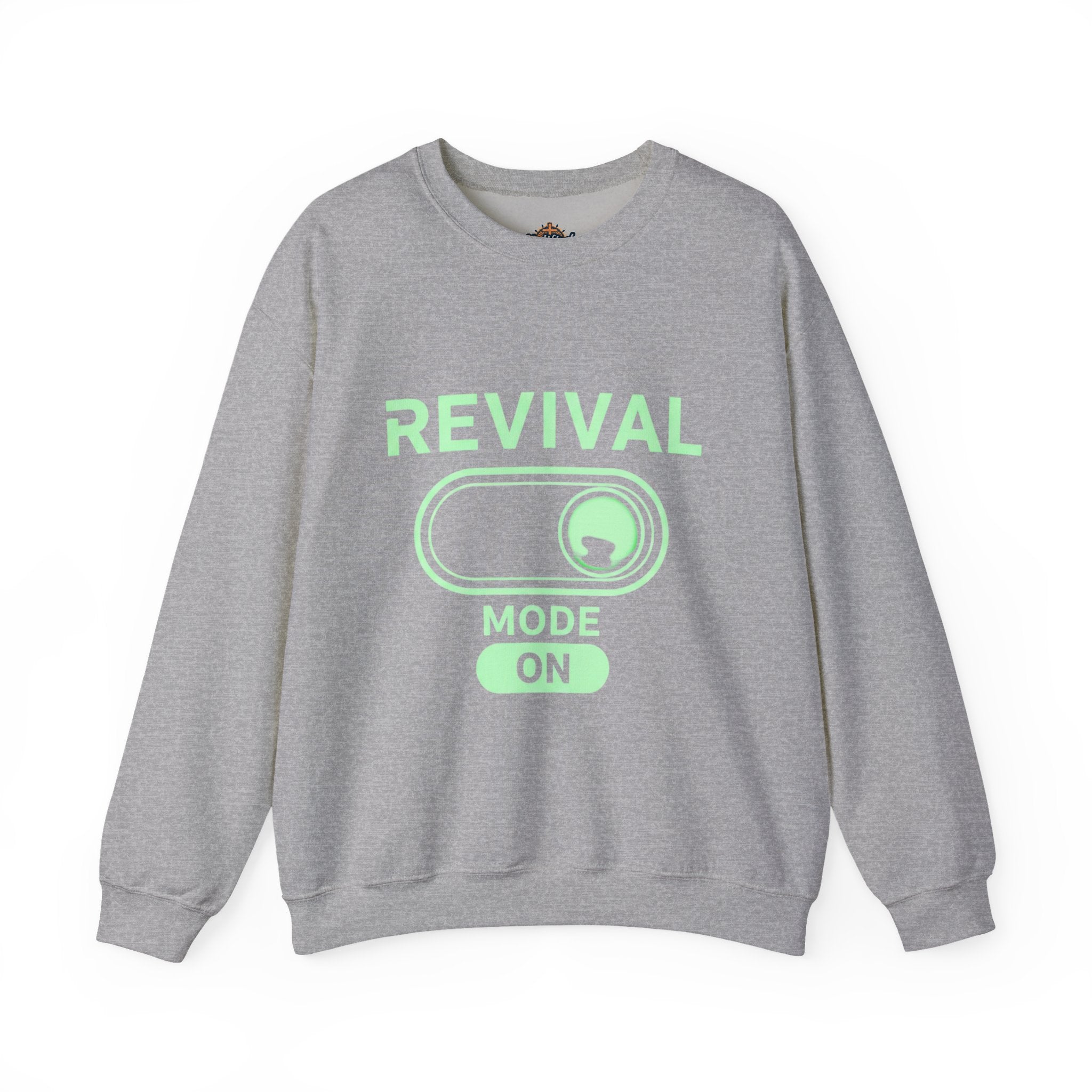 🔥 Revival Mode: ON – Christian Techwear Sweatshirt | Glowing Green Faith Switch | Futuristic Jesus Shirt | Activate Your Spiritual Awakening | Uplifted Gear Printify