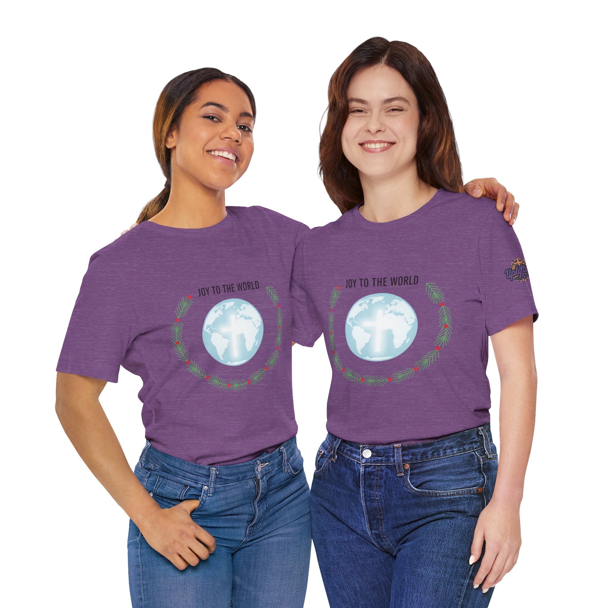 Joy to the World T-shirt – Wreath Earth Nativity Christian Christmas T-shirt for Isaiah 9:6 Holiday Faith & Festive Joy Printify