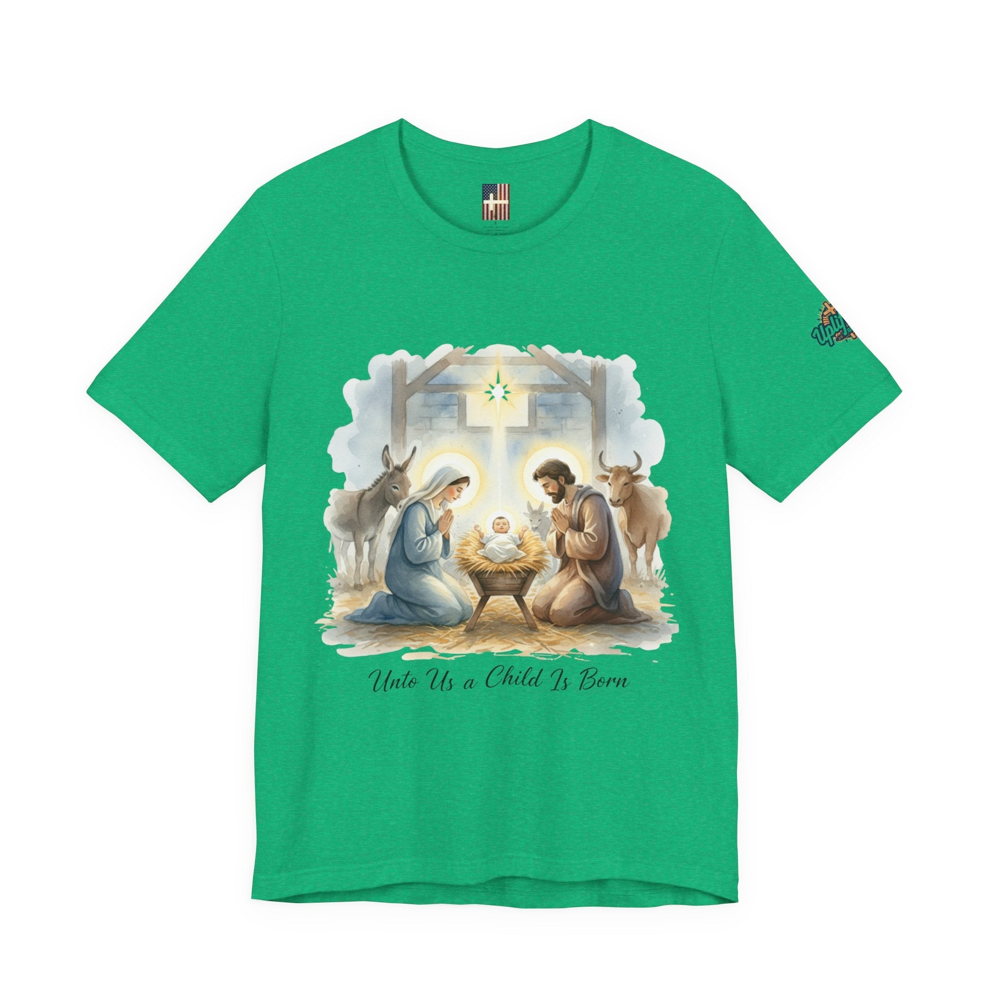 Unto Us a Child is Born T-shirt – Isaiah 9:6 Nativity Manger Scene Christian Christmas T-shirt for Holy Night Faith Printify