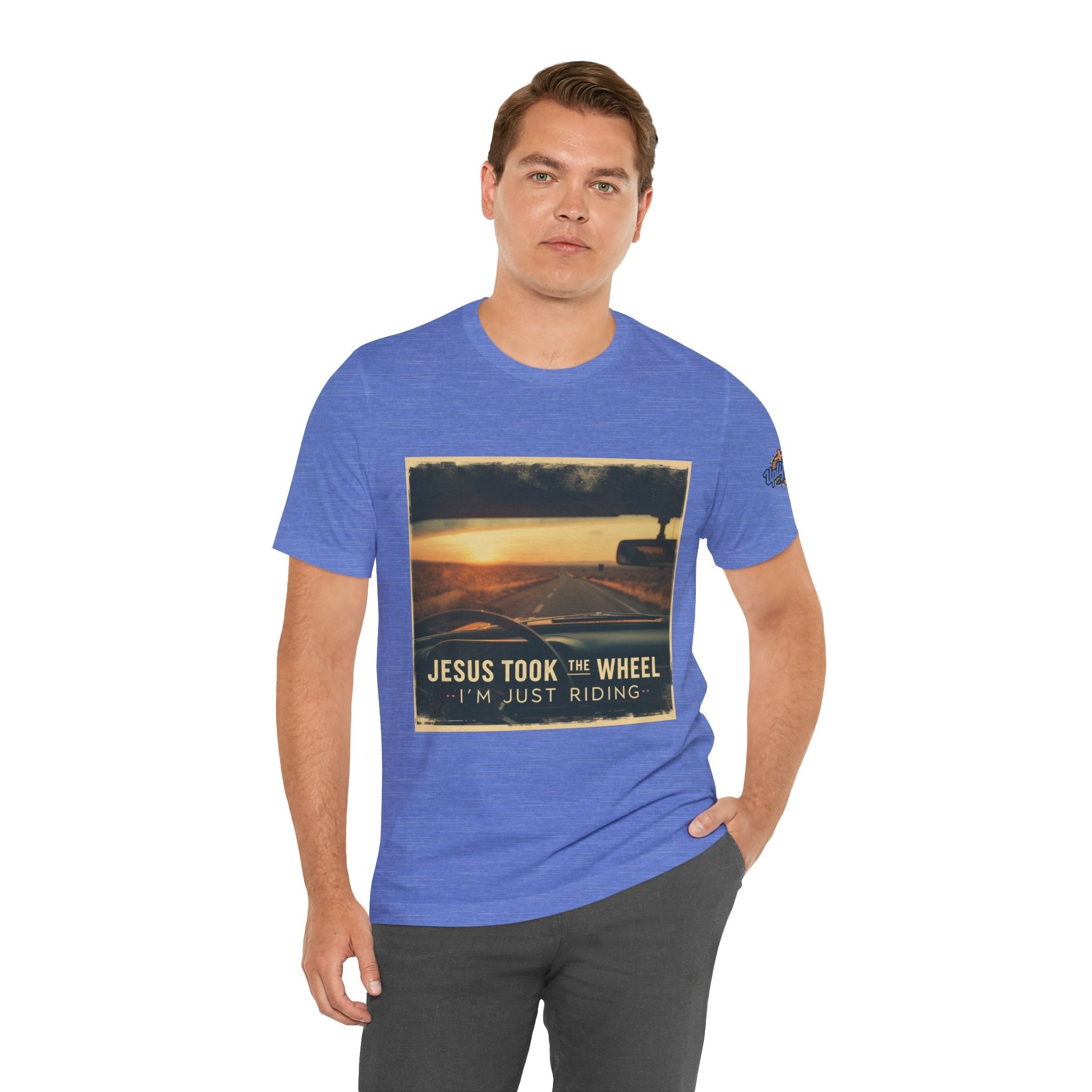 Jesus Took the Wheel I'm Just Riding T-shirt – Funny Christian Convertible Car T-shirt for Surrendered Faith & Humor Printify