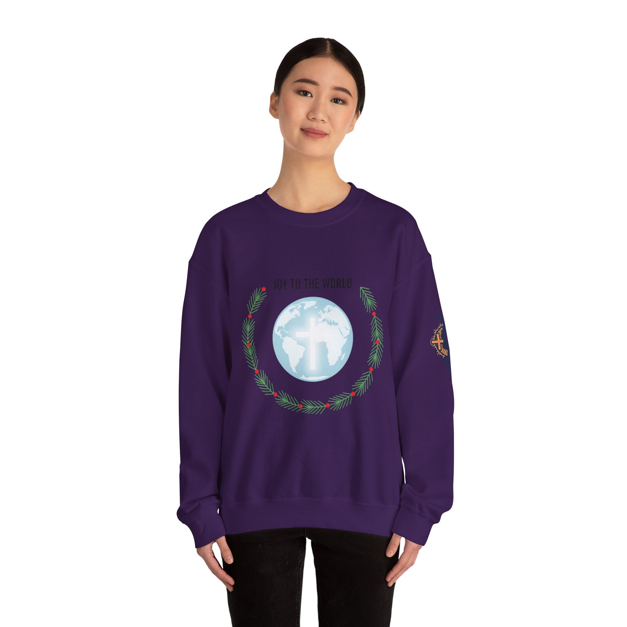 Joy to the World Sweatshirt – Wreath Earth Nativity Christian Christmas Sweatshirt for Isaiah 9:6 Holiday Faith & Festive Joy Printify
